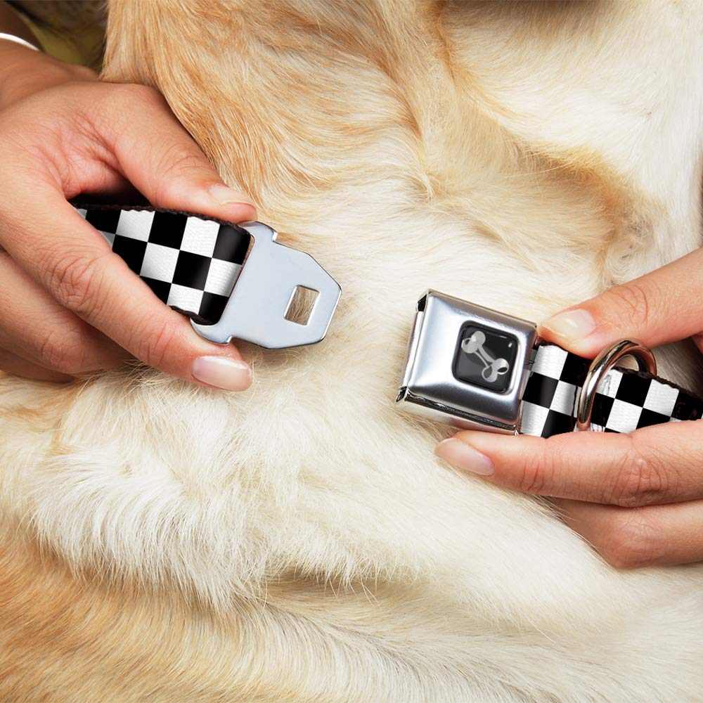 Buckle-Down Seatbelt Buckle Dog Collar - Checker Black/White - 1' Wide - Fits 15-26' Neck - Large