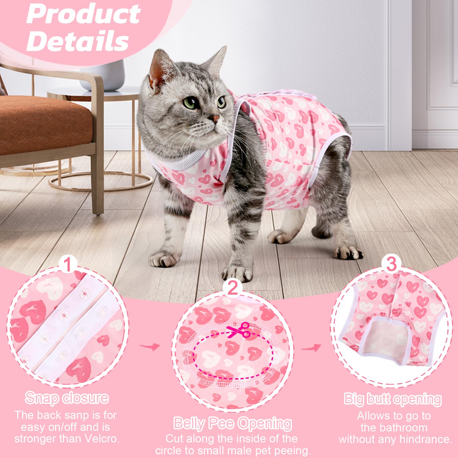 Due Felice Cat Surgery Recovery Suit Small Dog Surgical Recovery Onesie Pet After Surgery Wear for Female Male Cat Doggy Pink He