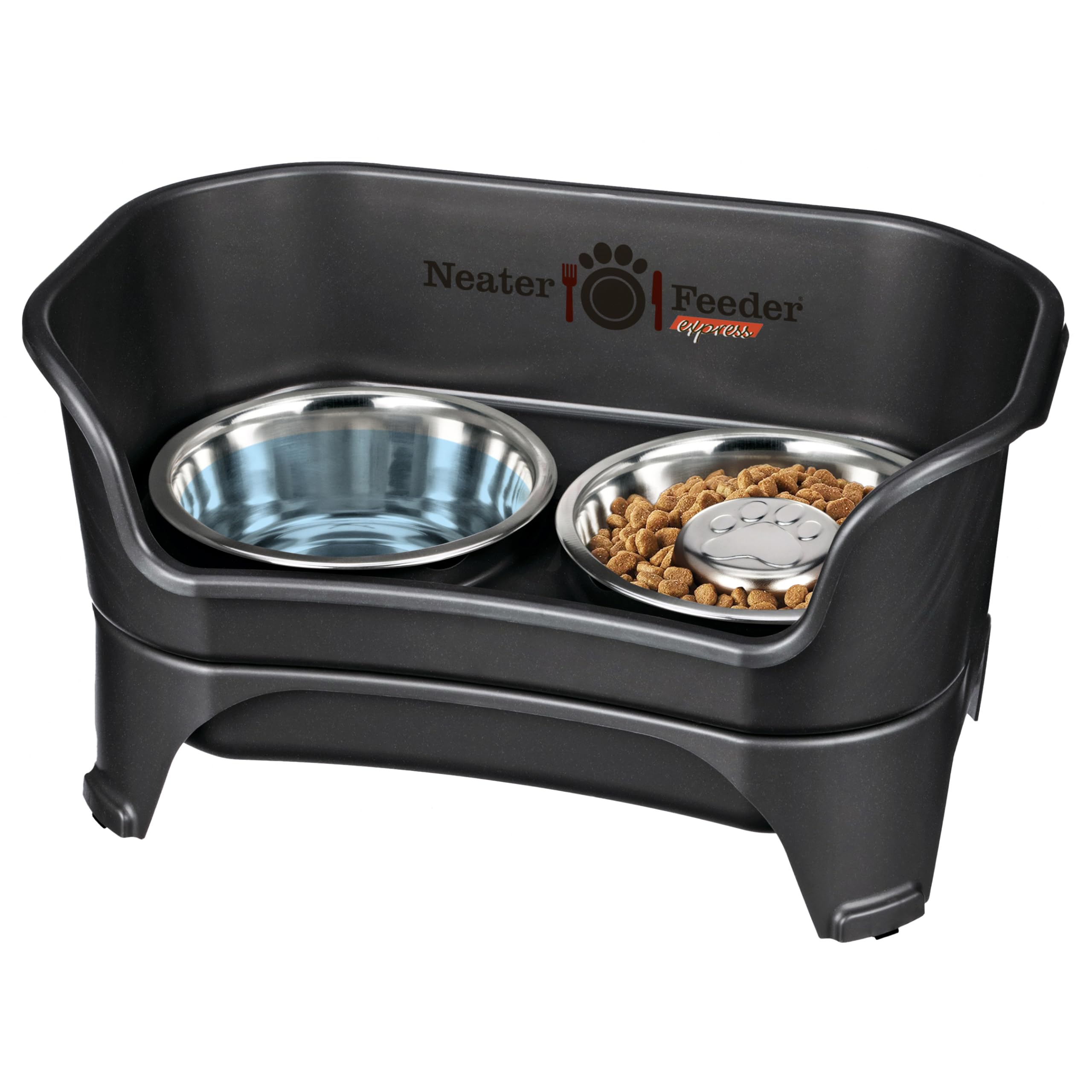 Neater Feeder - Express Model W/ Slow Feed Bowl - Mess-Proof Dog Bowls (M/L, Black) Made In Usa - Elevated, No Spill, Non-Tip, N