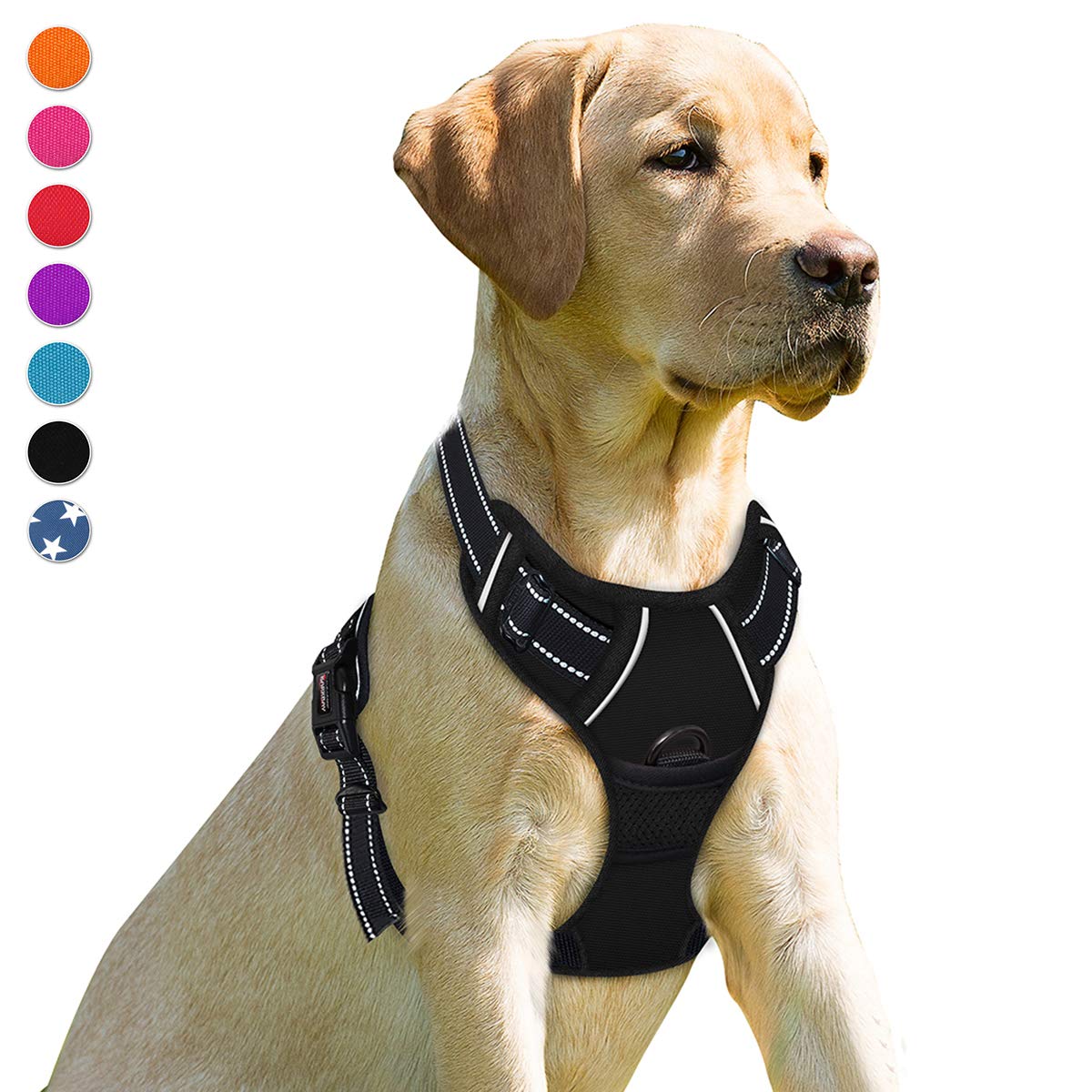 Barkbay No Pull Dog Harness Front Clip Heavy Duty Reflective Easy Control Handle For Large Dog Walking(Black,M)