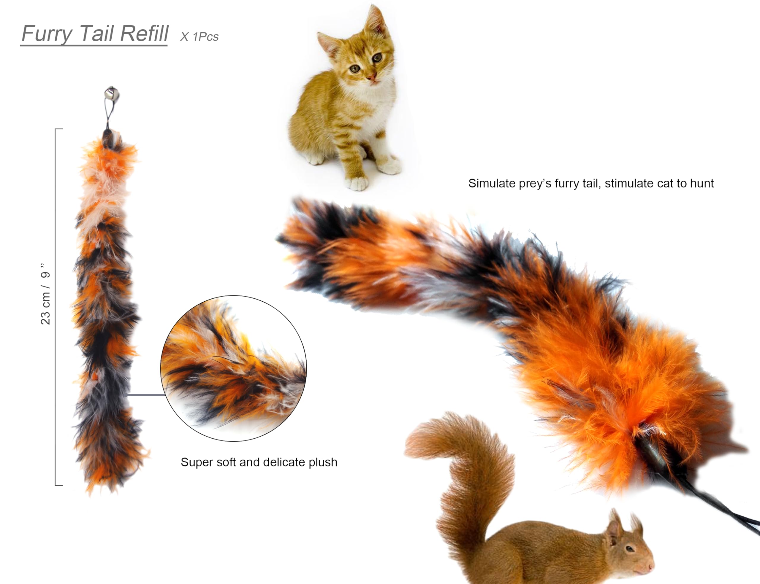 Yoogao Pet Cat Toys Wand Retractable Interactive Feather Teaser Cat Toy With Bell, 5Pcs Refills