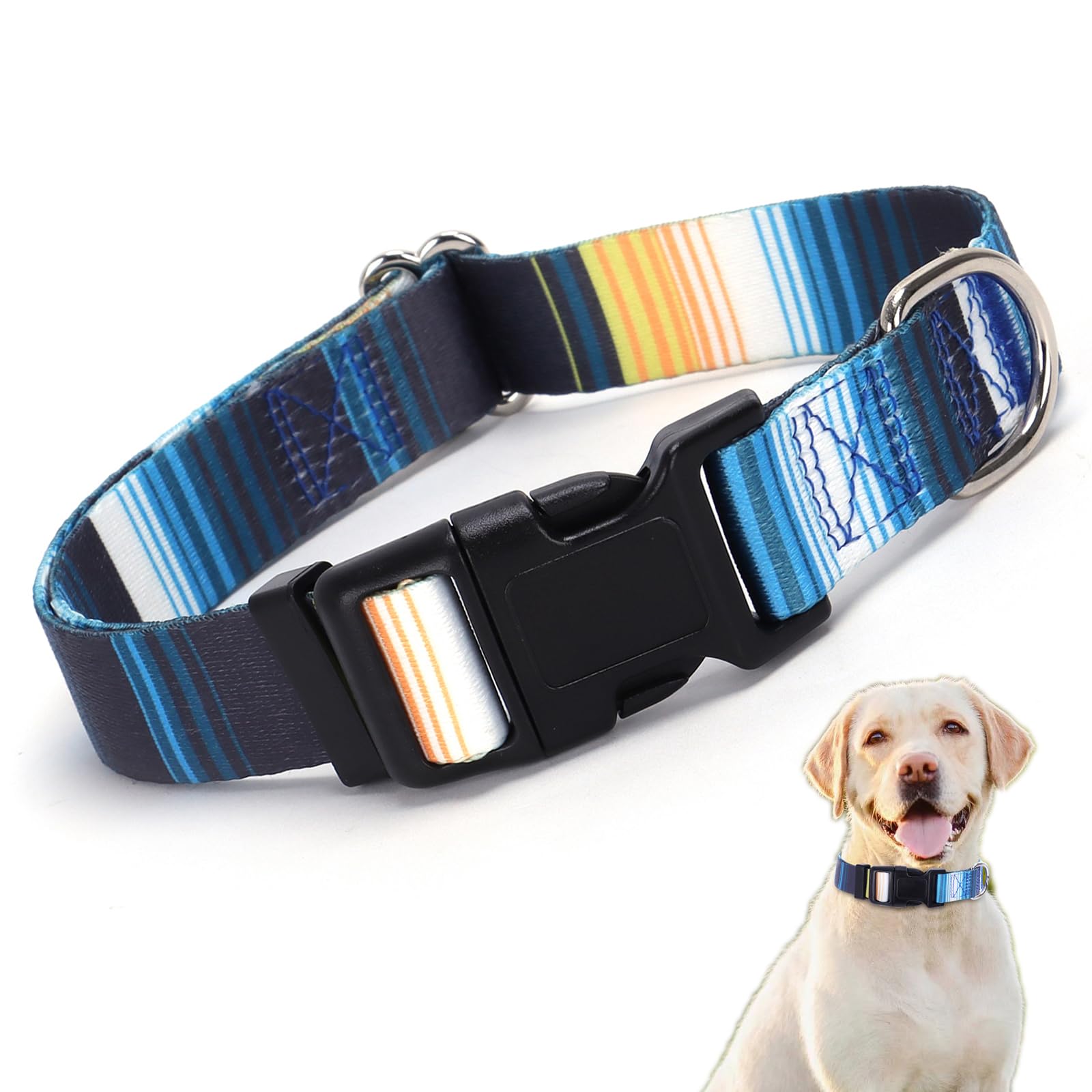 Boy Dog Collar, Gradient Style Pattern Design Quick Release Buckle Soft Nylon Blue Dog Collars Adjustable for Small Medium Large