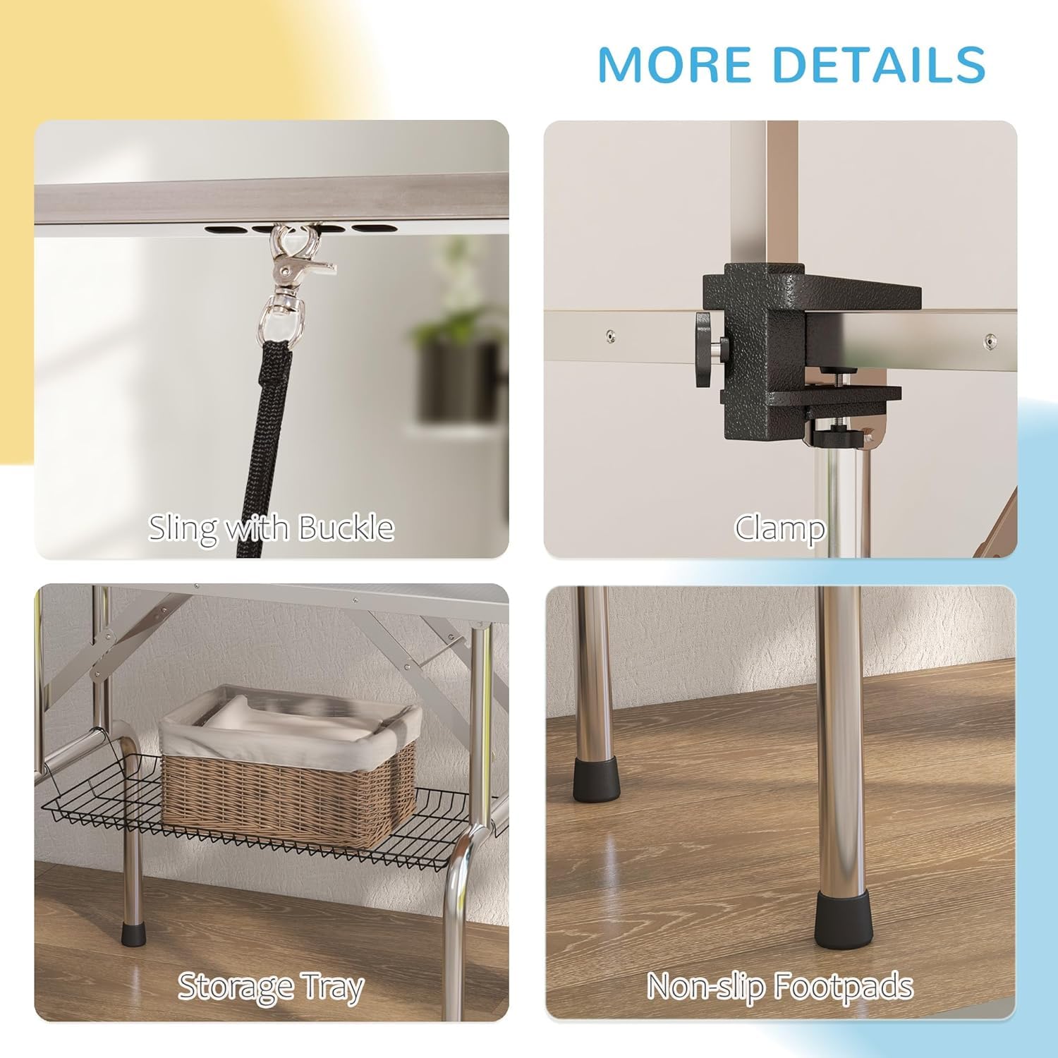 Epikoib Pet Dog Grooming Table, Foldable Stainless Steel Pet Drying Grooming Table Up To 330Lbs, Professional Bathing Desk For D