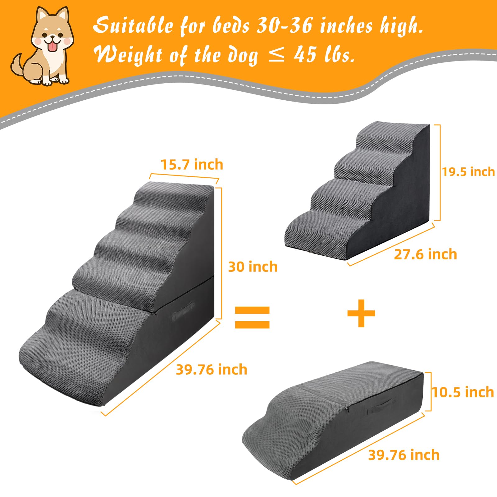 Inrlkit Dog Stairs Steps For 30 Inches Tall High Bed, Pet Dog Ramp Ladder For Small Medium Dogs, Doggie, Old Cats, Kitty, Small