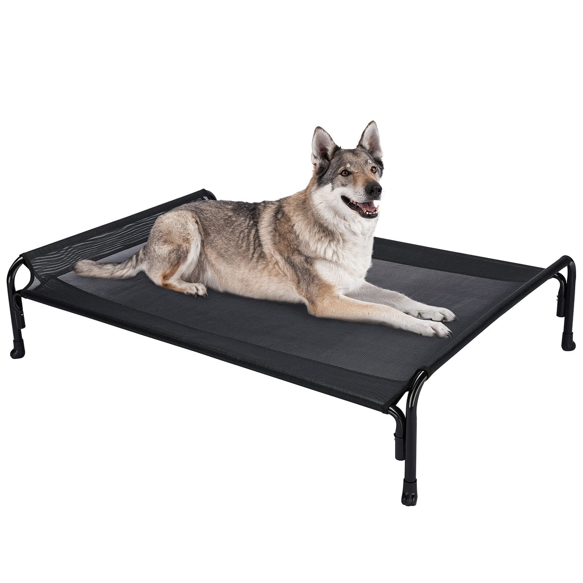 Veehoo Elevated Dog Bed, Outdoor Raised Dog Cots Bed For Large Dogs, Cooling Camping Elevated Pet Bed With Slope Headrest For Indoor And Outdoor, Washable Breathable, Large, Black, Cwc2204