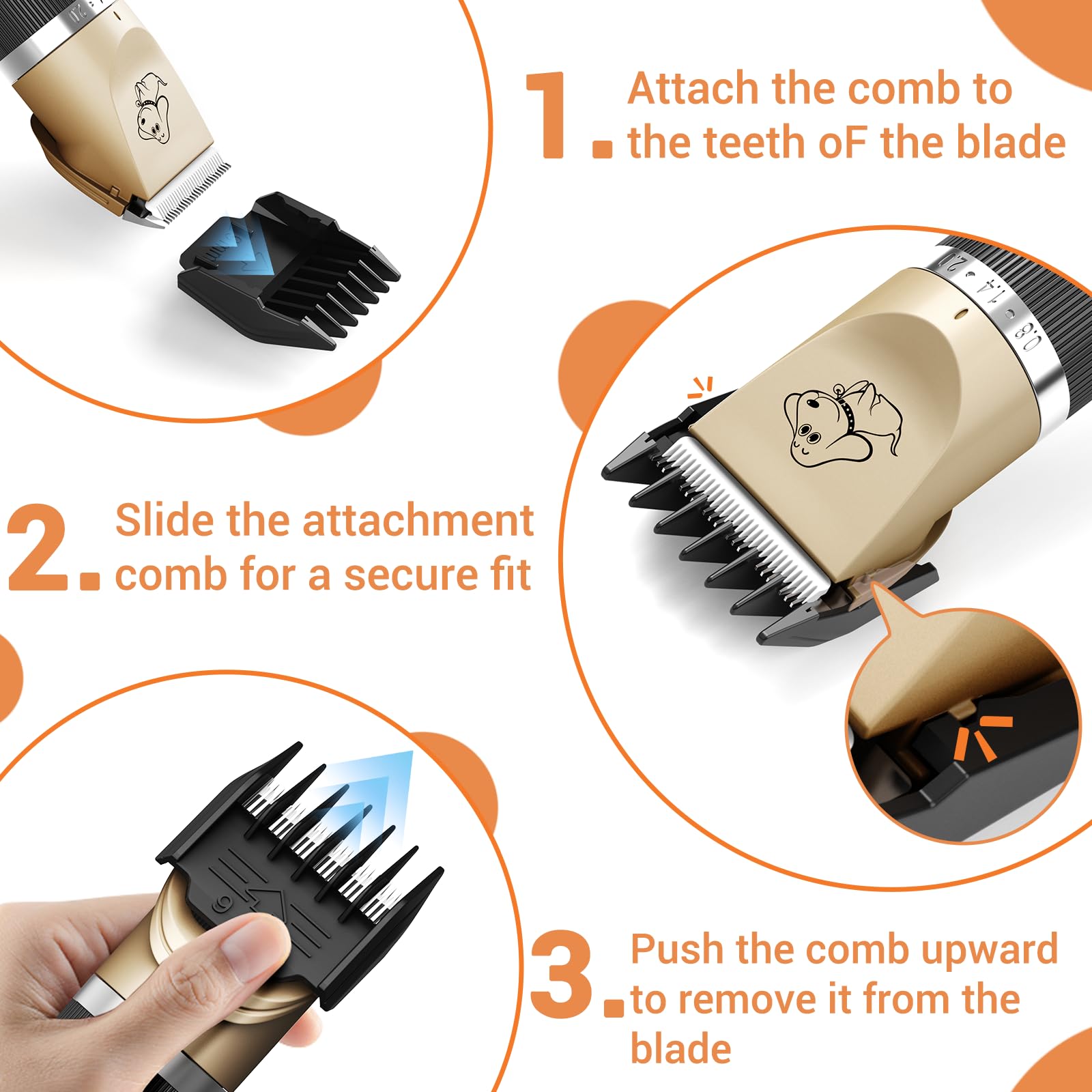 Sminiker Professional Rechargeable Cordless Dogs Cats Horse Grooming Clippers - Professional Pet Hair Clippers With Comb Guides For Dogs Cats Horses And Other House Animals Pet Grooming Kit
