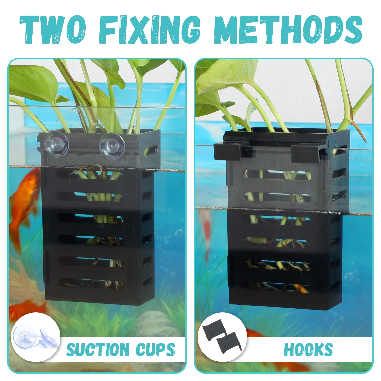 SANJHFF 2 Pcs Aquarium Plant Holder, Fish Tank Plant Holder with Hooks and Suction Cups, Aquarium Planter Cups for Emersed Plant