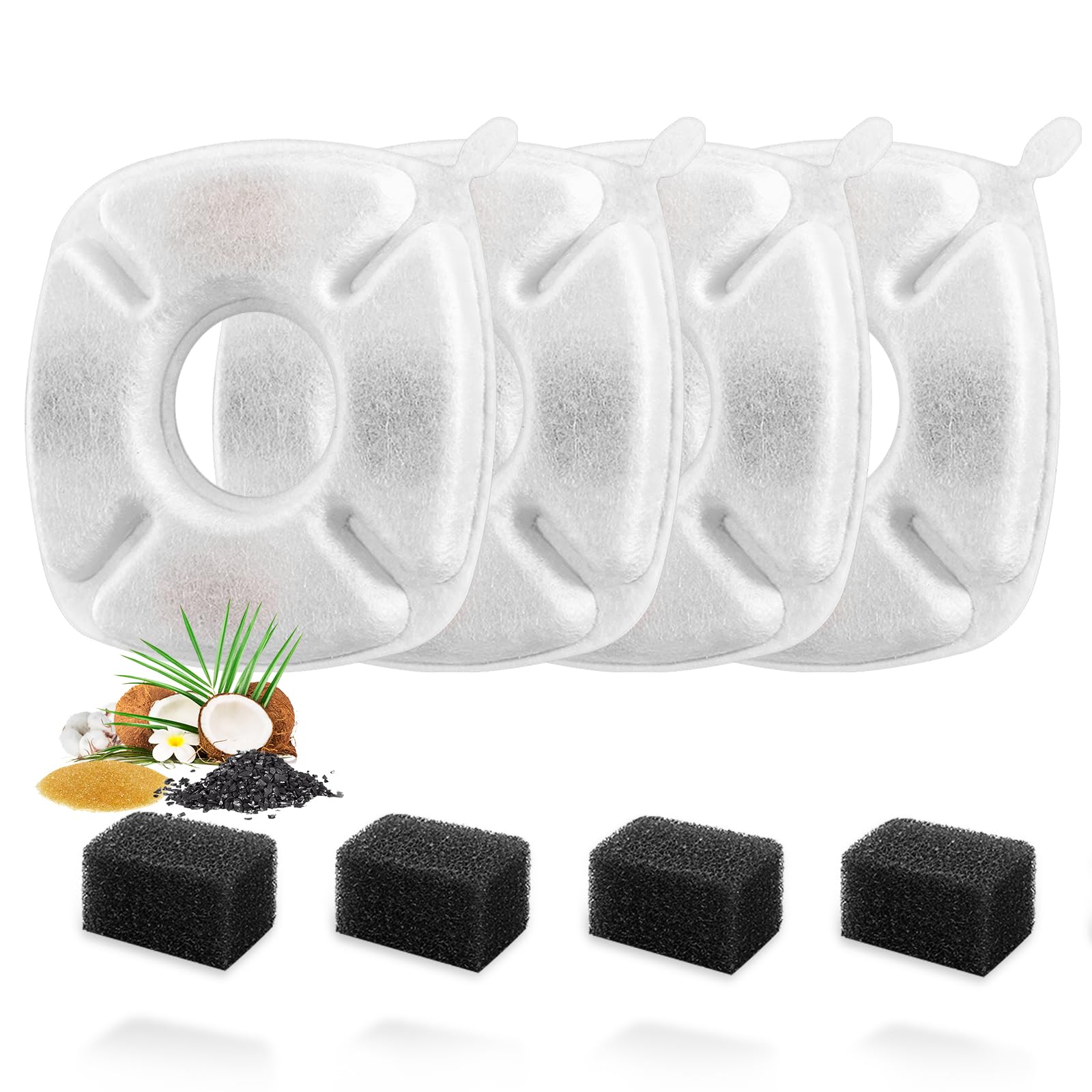 8 Pcs Cat Fountain Replacement Filters 4 Pack Cat Water Fountain Replacement Filters With 4 Pack Pre-Filter Sponges, Pet Fountai