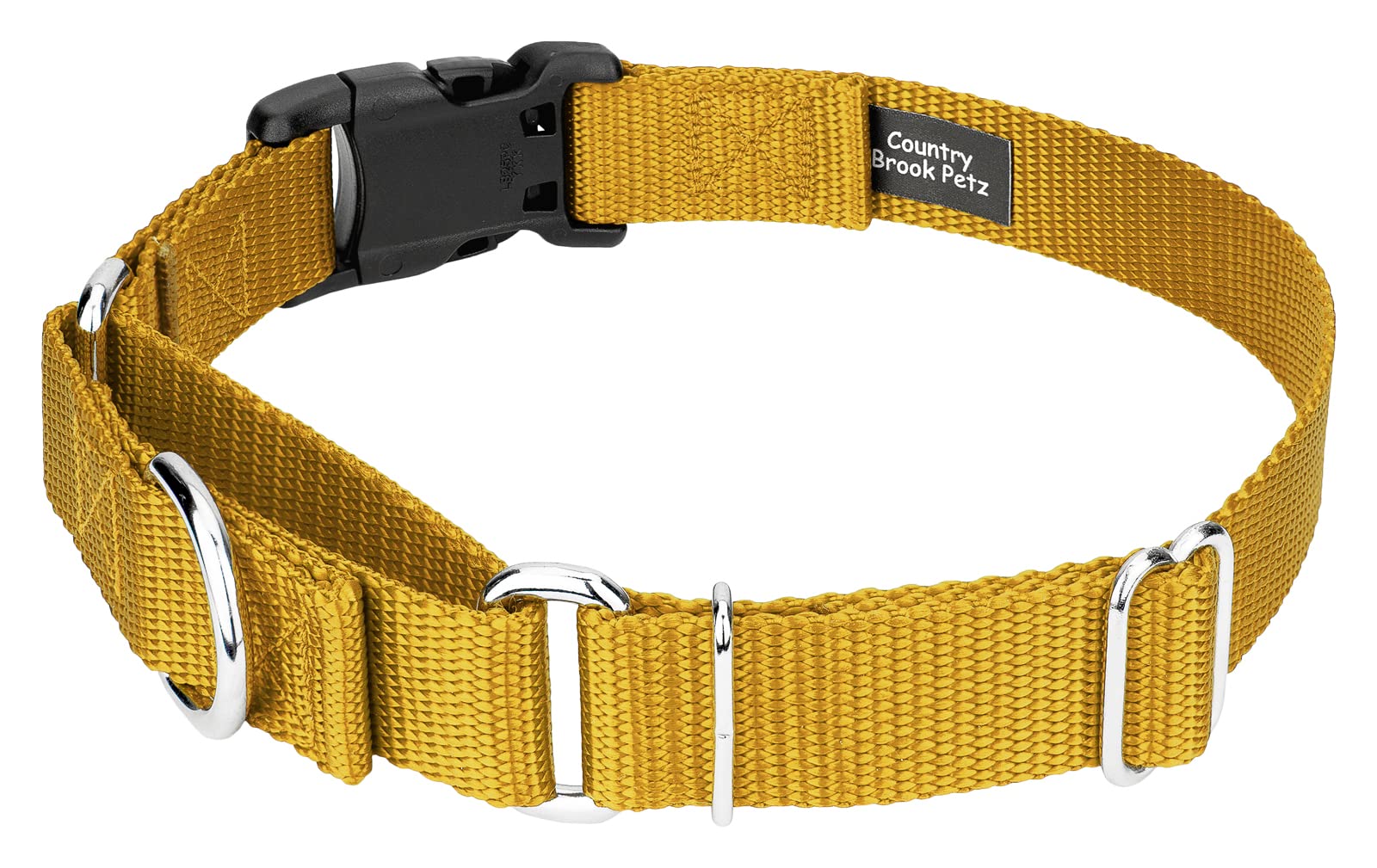 Country Brook Petz - Made In The Usa - Durable Nylon Martingale With Deluxe Buckle - 30+ Vibrant Color Options (Gold, 5/8 Inch, Extra Small)