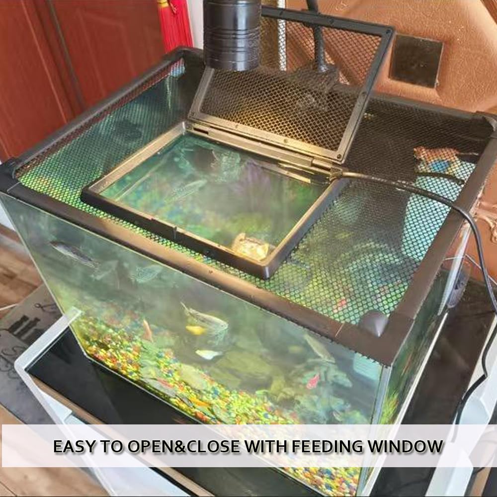Adjustable Magnetic Fish Tank Lid Net Cover Max 27.5x 55.1, Aquarium Anti Jumping Mesh Hood Cover with Feeding Window,Terrariu