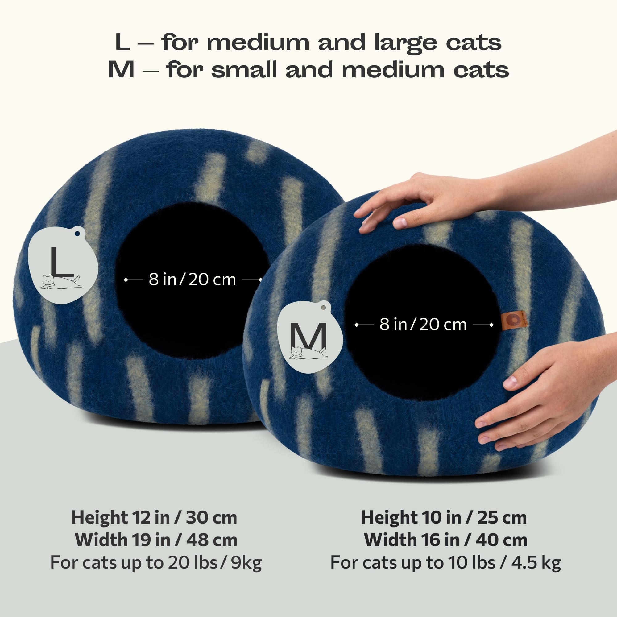 Meowfia Cat Cave - Premium Felt Cat Bed For Indoor Cats, Handmade 100% Merino Wool (Vivid Shades) (Large, Deep Azure)
