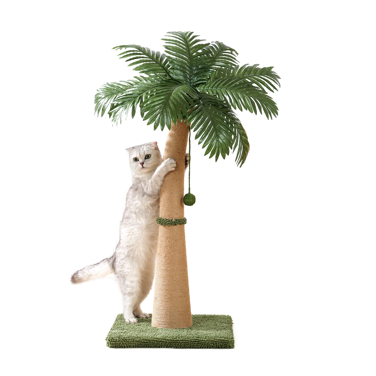 Furlogy 40'' Tall Cat Scratching Post, Curved Design Cat Scratcher Post With 3 Interactive Balls, Natural Sisal Rope Cat Scratch