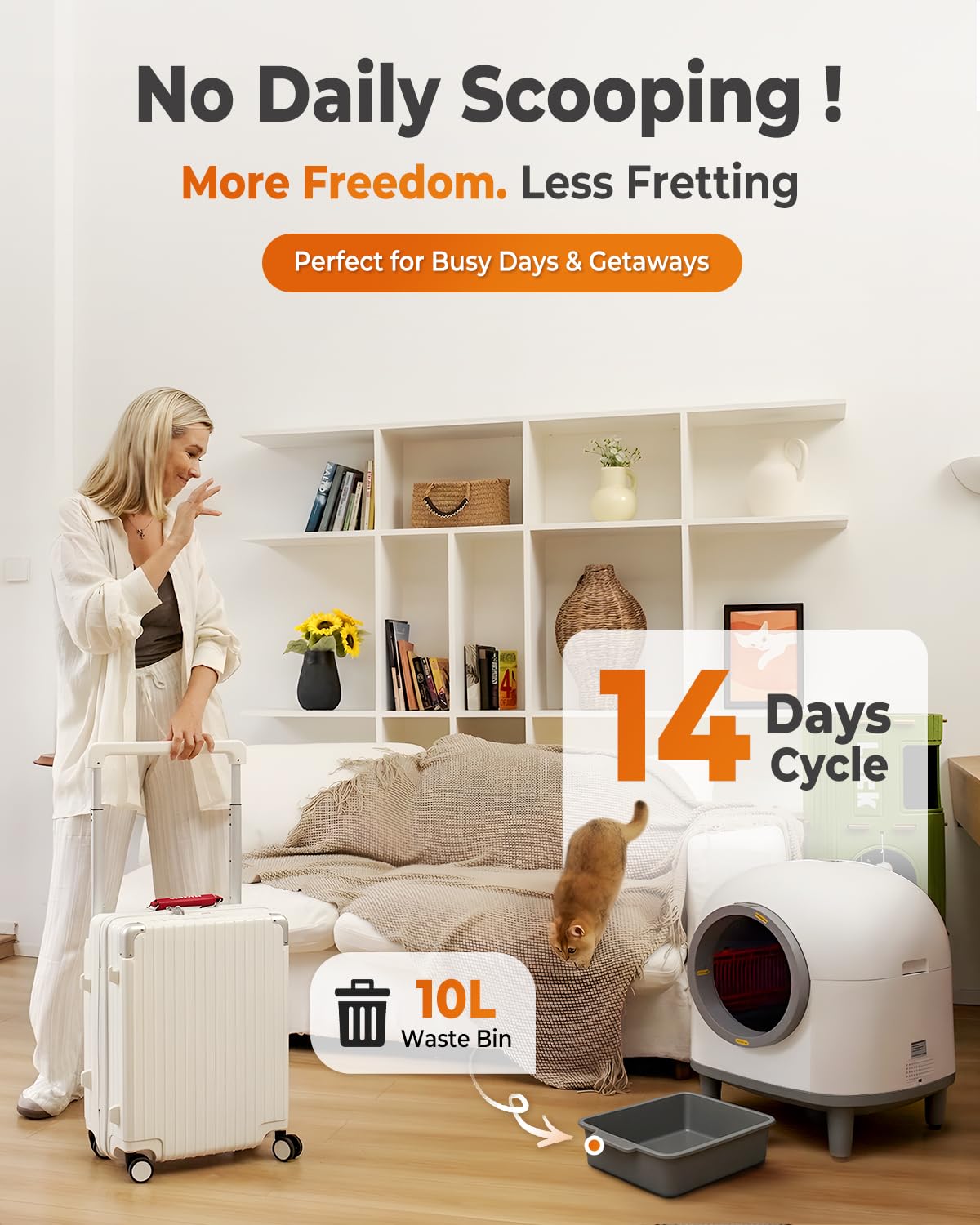 HotFeed Self Cleaning Litter Box, 100L Automatic Litter Box Self Cleaning for Multiple Cats, Smart Litter Robot with APP Control