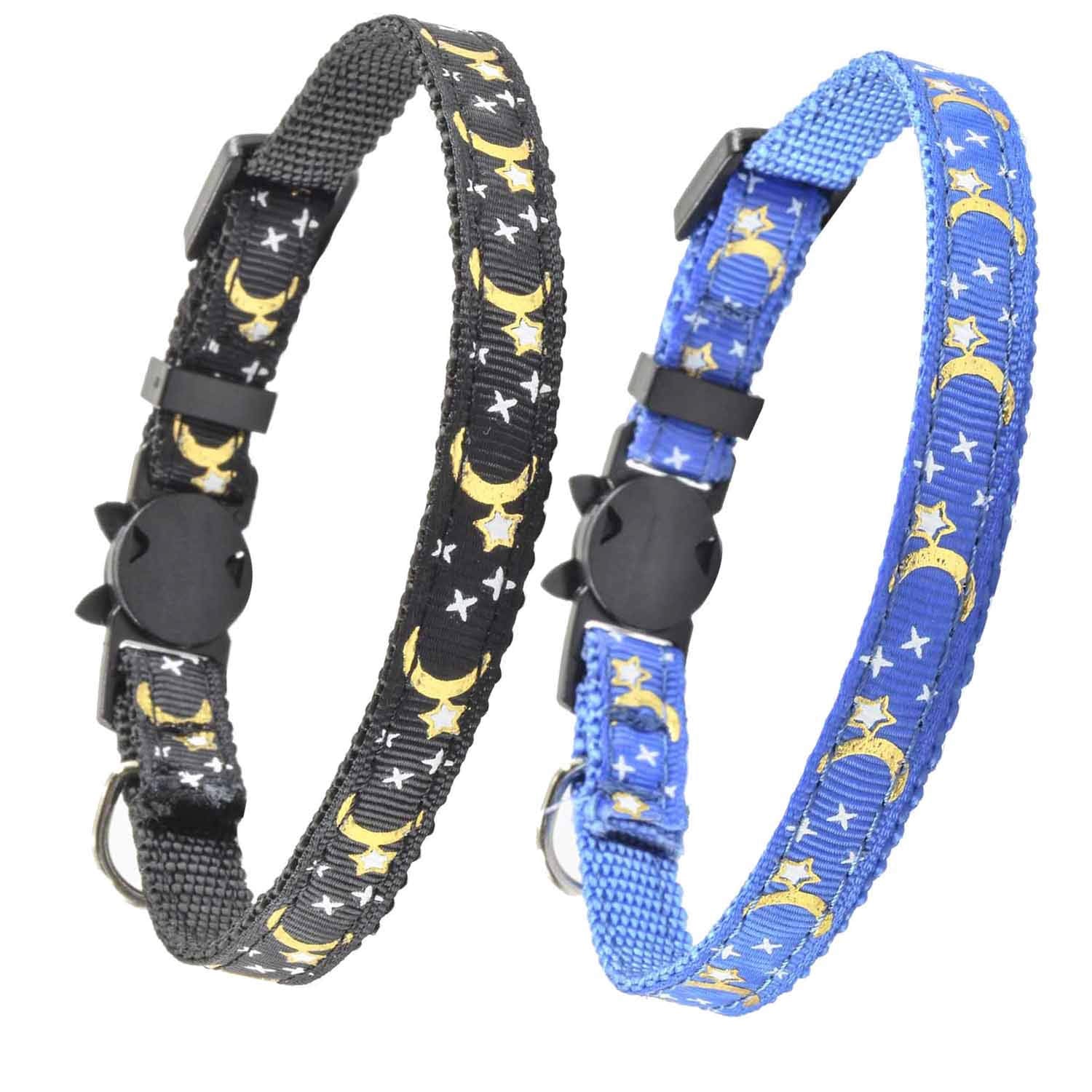 2 Pcs Breakaway Cat Collar With Bell, Cute Adjustable Kitten Collars With Accessories (Blue Black)