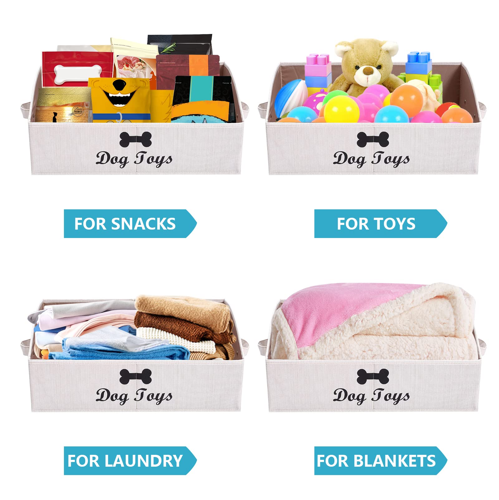 Brabtod Linen-Cotton Blend Dog Toy Basket And Dog Toy Box, Dog Toy Basket Storage - Perfect For Organizing Pet Toys, Blankets, L