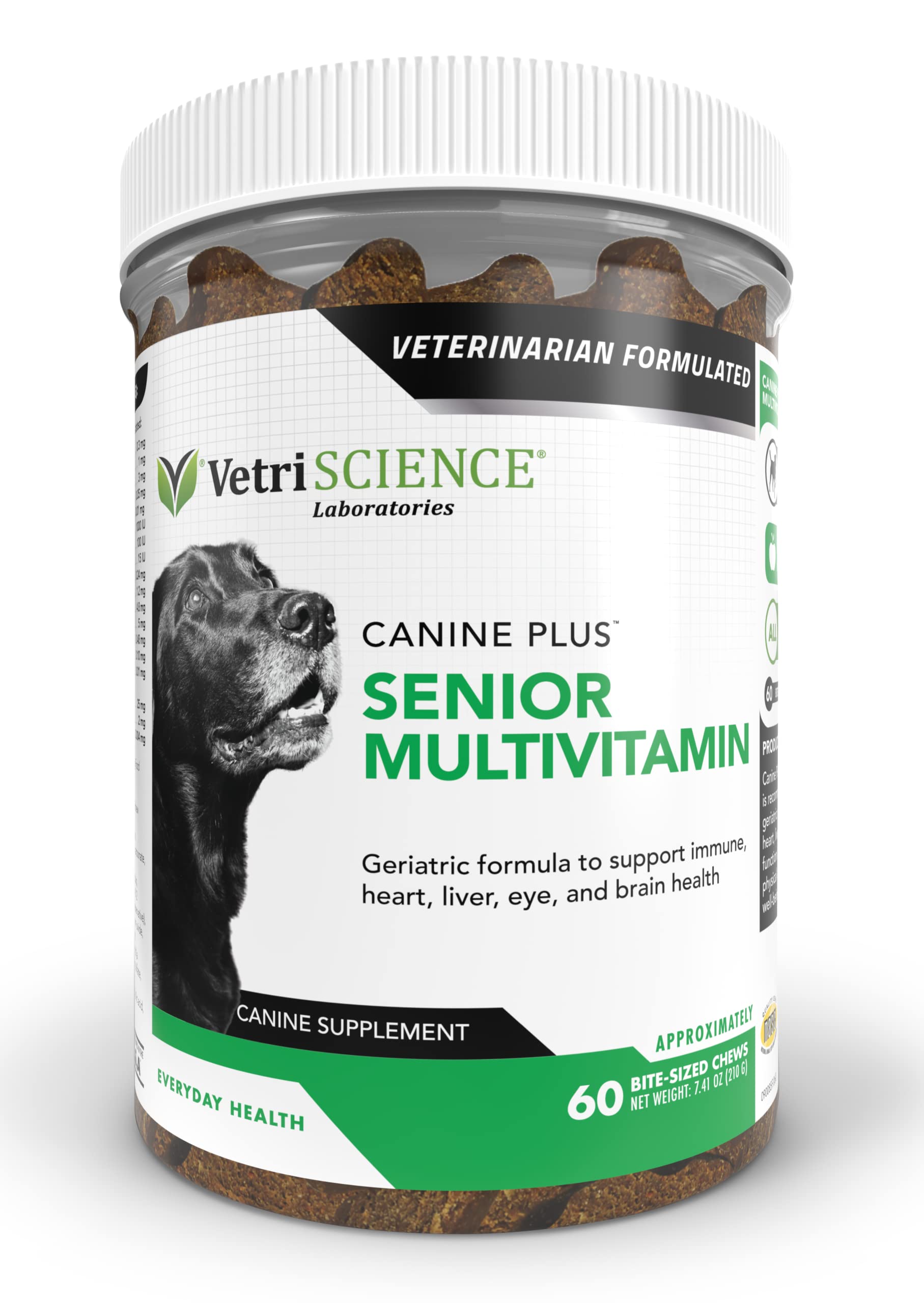 VETRISCIENCE Canine Plus MultiVitamin for Senior Dogs - Vet Recommended Vitamin Supplement - Supports Mood, Skin, Coat, Liver Fu