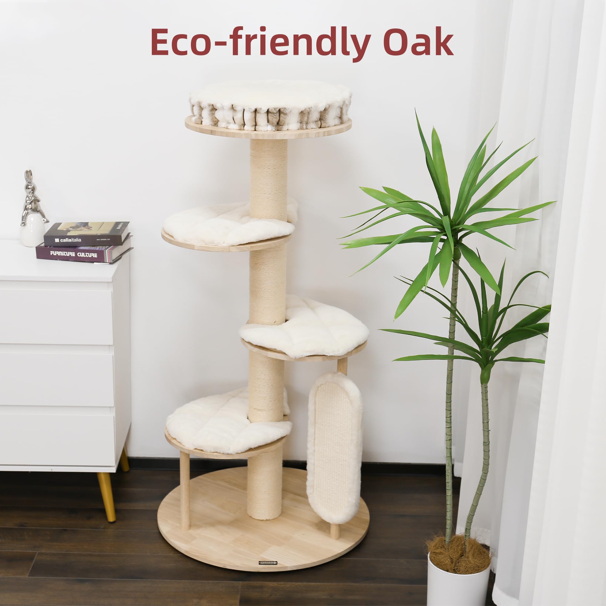 Kamaboko Tall Modern Cat Tree, 53'' Cat Tower, Cat Tree For Indoor Cats Large Adult, Multi-Level Cat Scratching Post With 3 Imit