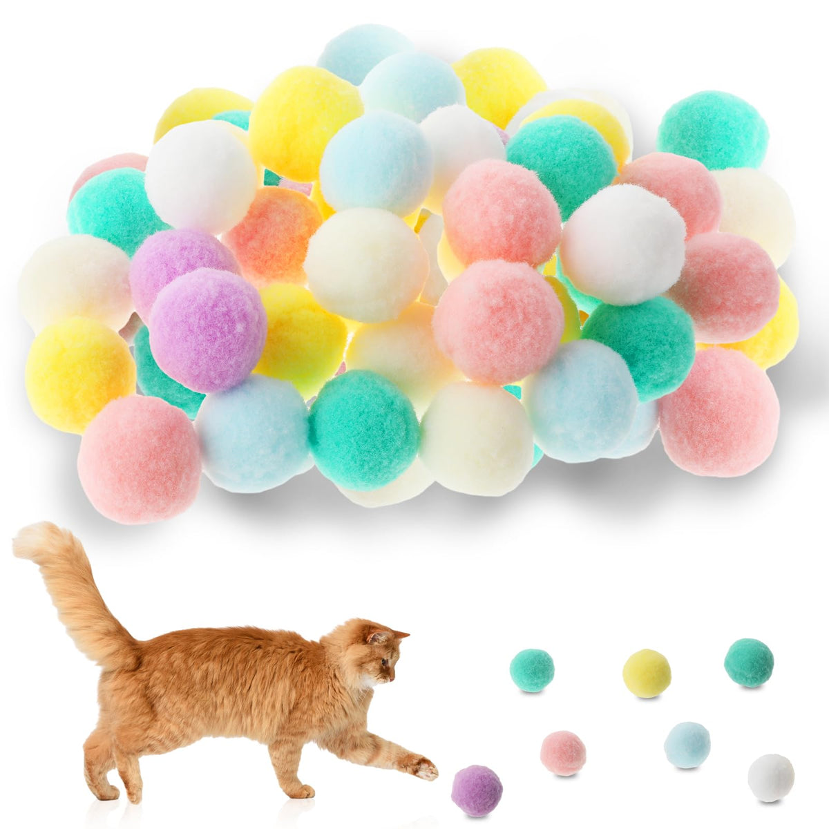 Amaxiu 30Pcs Cat Toy Balls, Soft Kitten Pompom Ball Indoor Cats Interactive Ball Toys 3Cm/1.18In Queit Cat Ball Cat Pom Pom Ball