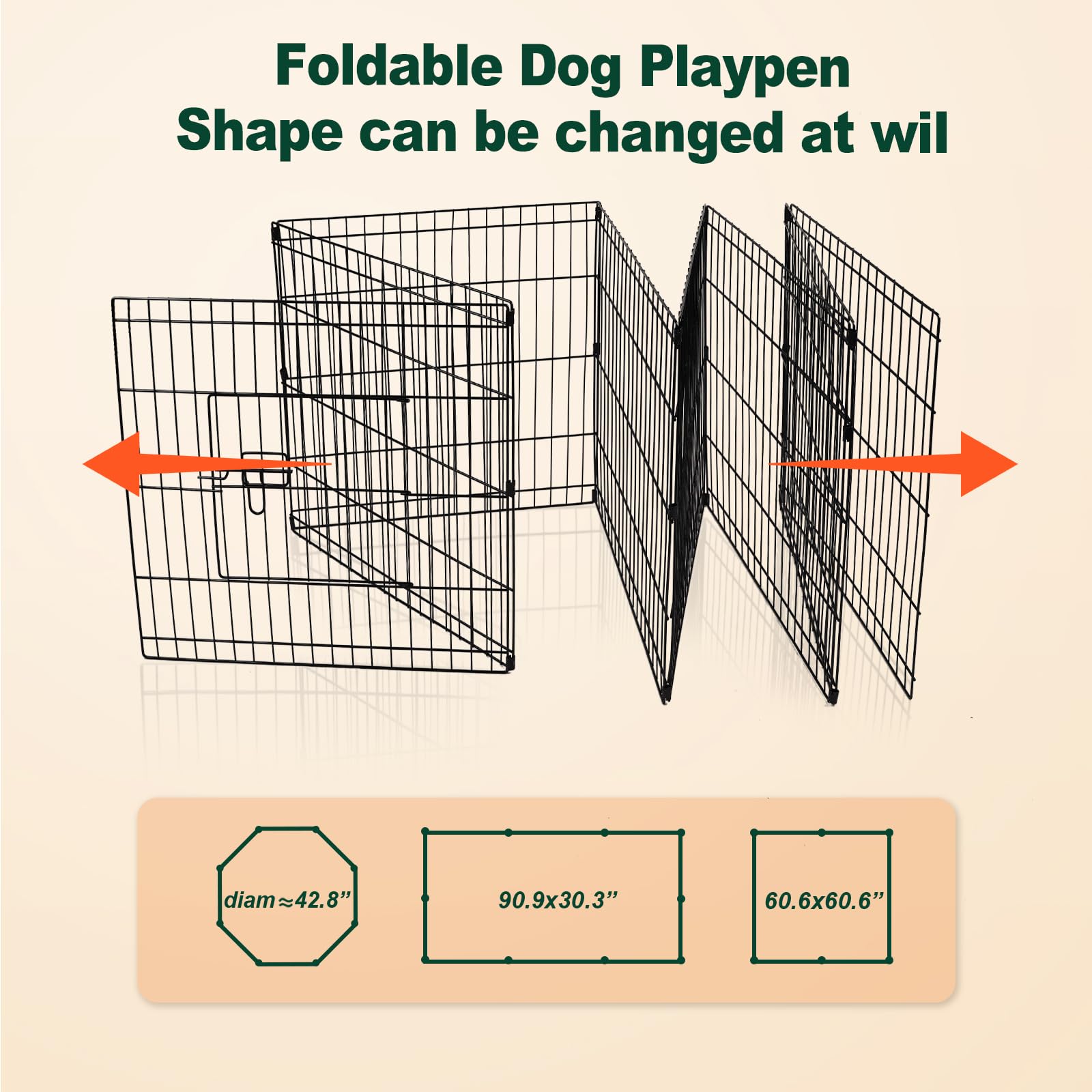 Pjyucien Dog Playpen - Metal Foldable Dog Exercise Pen, Pet Fence Puppy Crate Kennel Indoor Outdoor With 8 Panels 24”H & Top Cover And Bottom Pad For Small Medium Pets