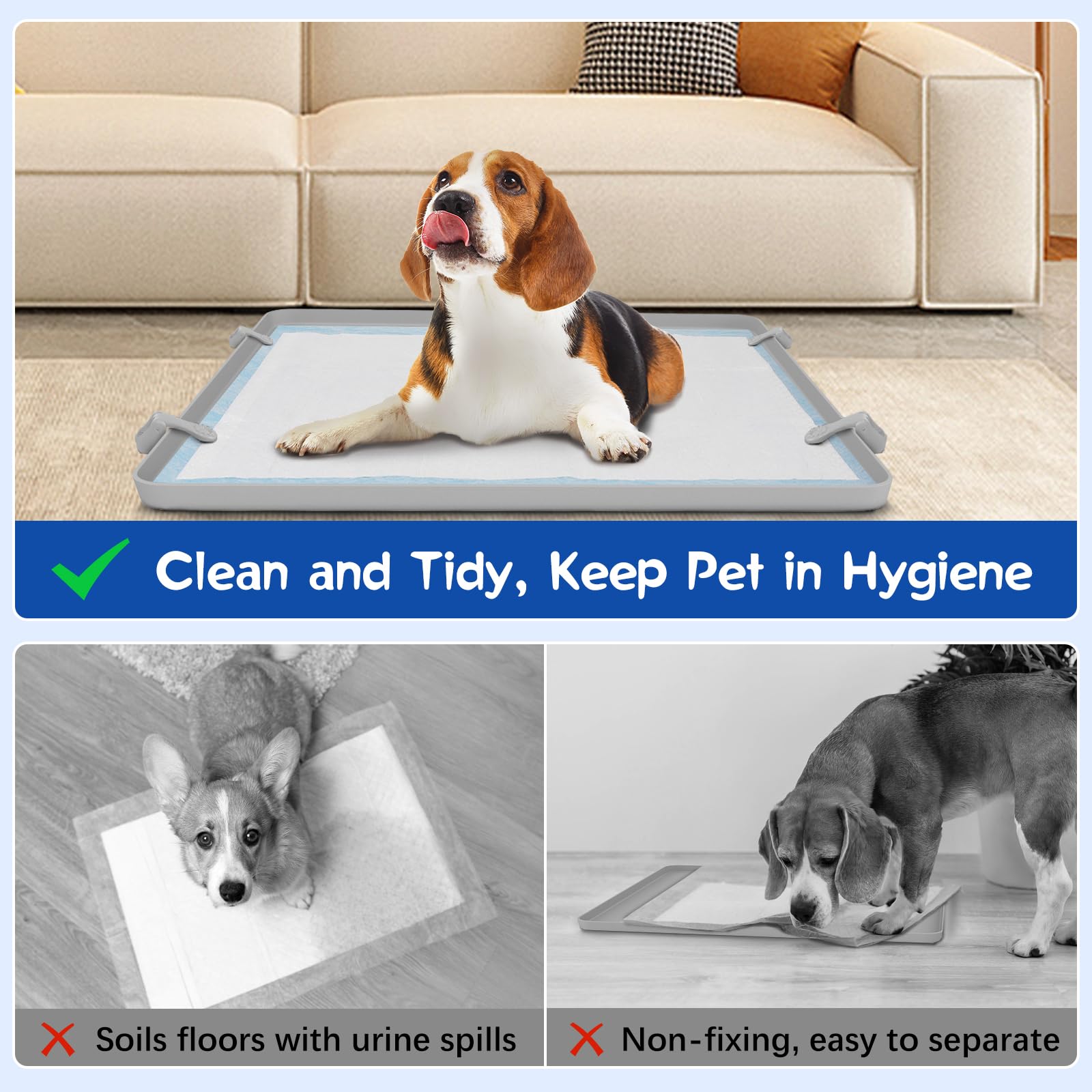 VavoPaw Pee Pad Holder for Dog, 24    24 Puppy Pad Holder with Clamps, Raised Edges Leak-proof Dog Pee Pad Holder, Waterproof Si