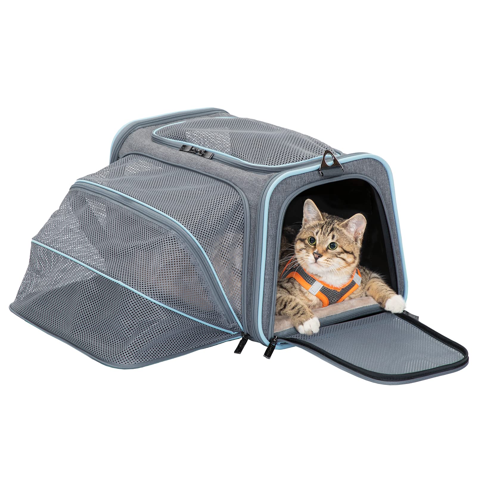 Petsfit Small Cat Carrier Soft Airline Approved Expandable Carrier For Kitten Puppy Bunny, 16''X10''X9
