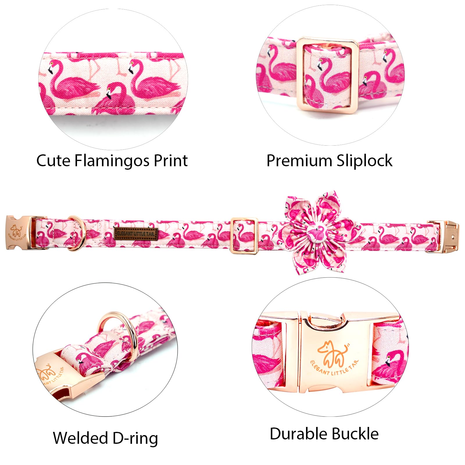 Elegant Little Tail Dog Collar- Cute Pink Dog Collar With Flower For Large Dogs, Female Adjustable Cotton Summer Pet Flower Pupp