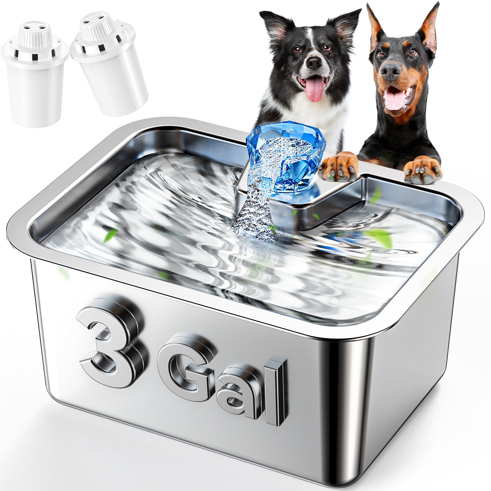 PETNF Dog Water Fountain for Large Dogs, 11L/3Gallon Stainless Steel Large Dog Fountain Water Bowl, Automatic Pet Water Bowl Dis