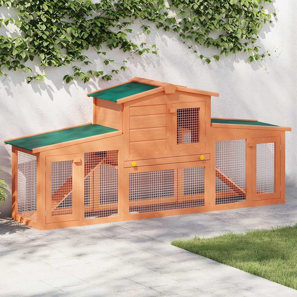 vidaXL Large Wooden Rabbit Hutch with 2 Runs - Sturdy Small Animal Pet Cage with Weatherproof Design and Easy-Clean System, Perfect for Rabbits and Other Small Pets