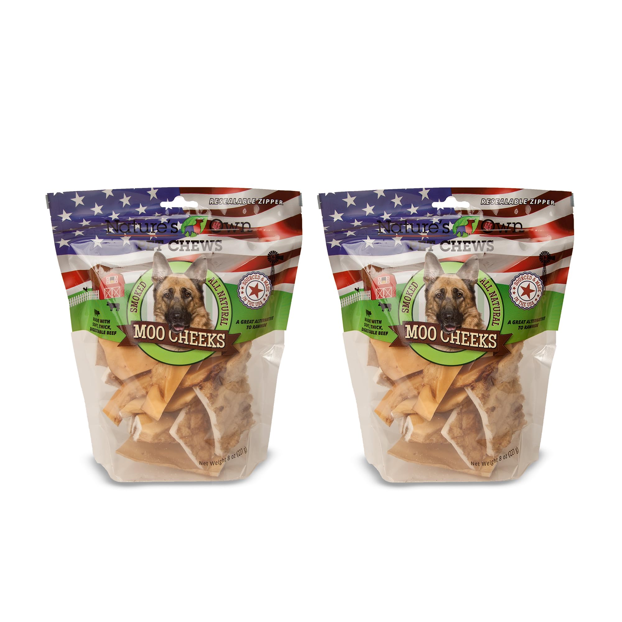 Natures Own Pet Chews Pet Chews Smoked Moo Moo Cheeks 8 oz - Natures Own Pet Chews Bag Treat - 100% Natural Made with Soft, Th