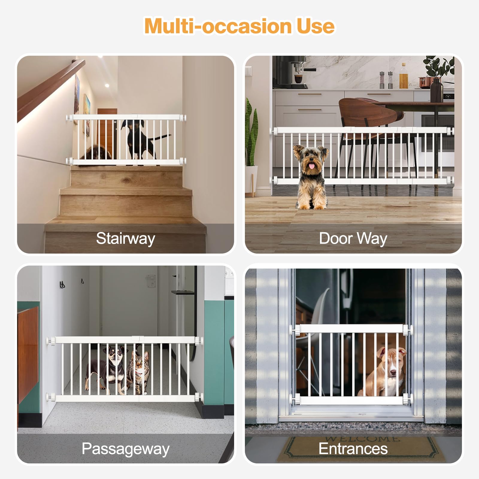 Fldofaves Dog Gate Indoor,18''-45'' Extra Wide Metal Short Dog Gate To Step Over, 14'' Tall Small Pet Gate With 3 Extension Kits