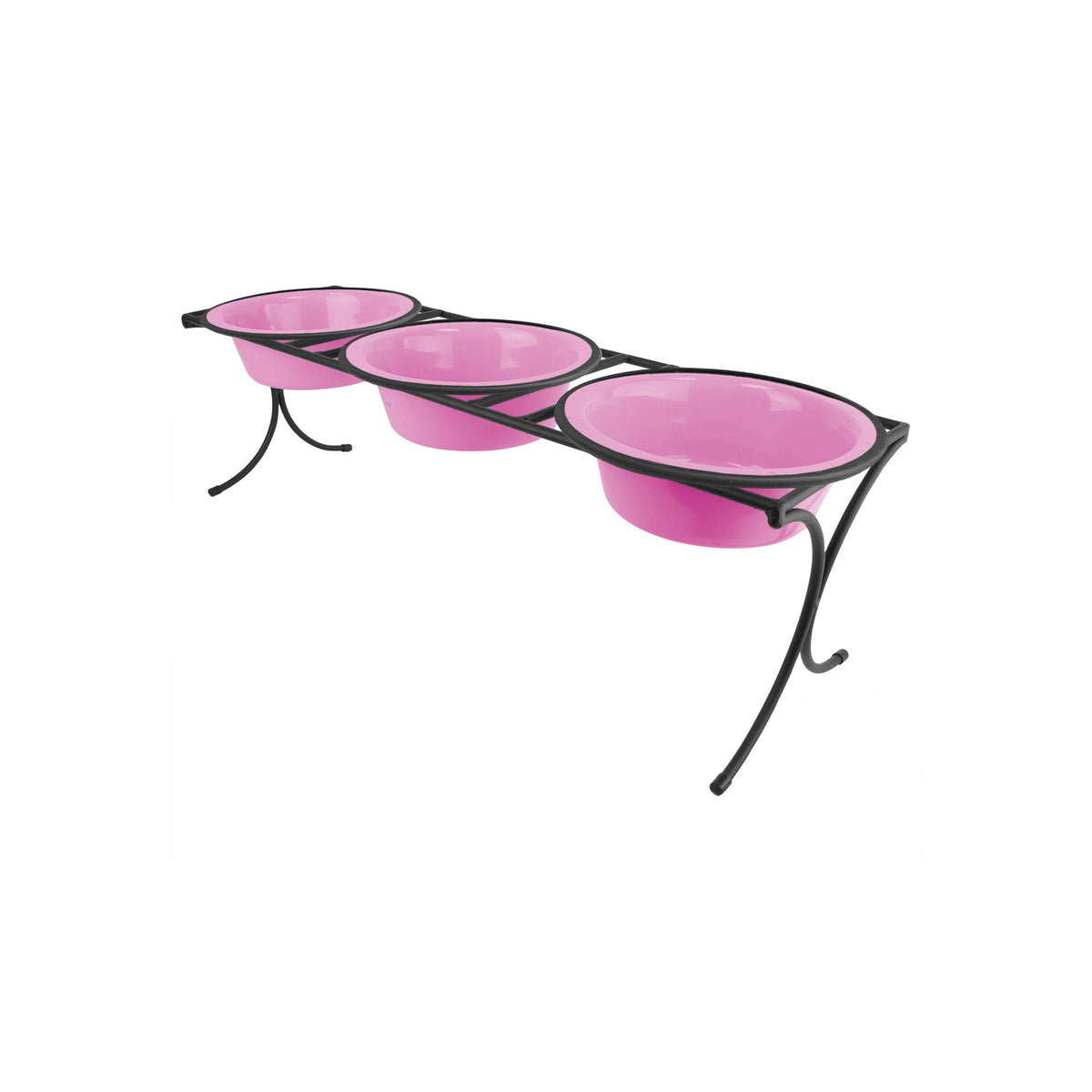 Platinum Pets Bistro Triple Diner Feeder With Stainless Steel Dog Bowls, Small, Cotton Candy Pink