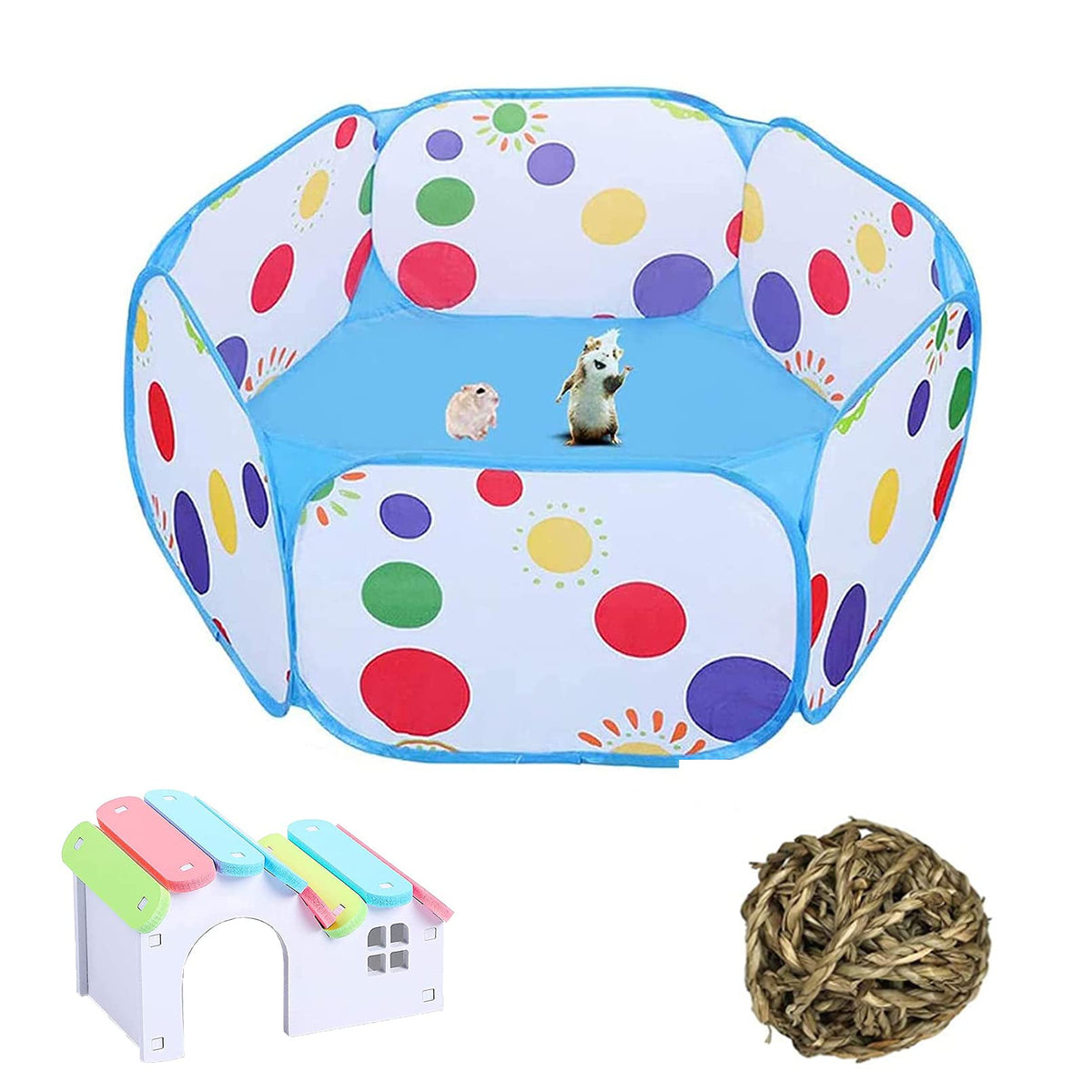 Tfwadmx Portable Small Animal Playpen, Hexagonal, Darkblue, Breathable, Pop-Up, 39.4 X 39.4 X 15 Inches, Suitable For Hamster, G