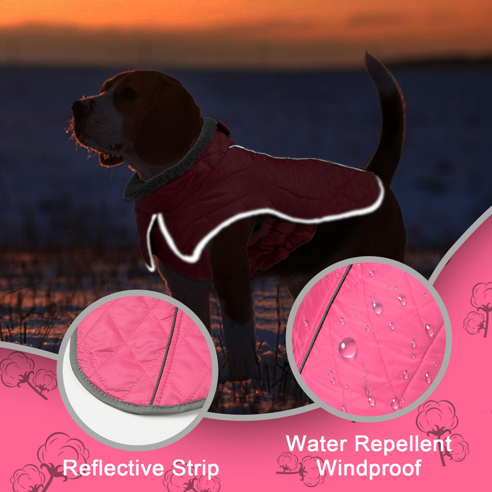 Fragralley Waterproof Windproof Dog Coat, Reflective Fleece Vest, Small, Pink, Model TC2011