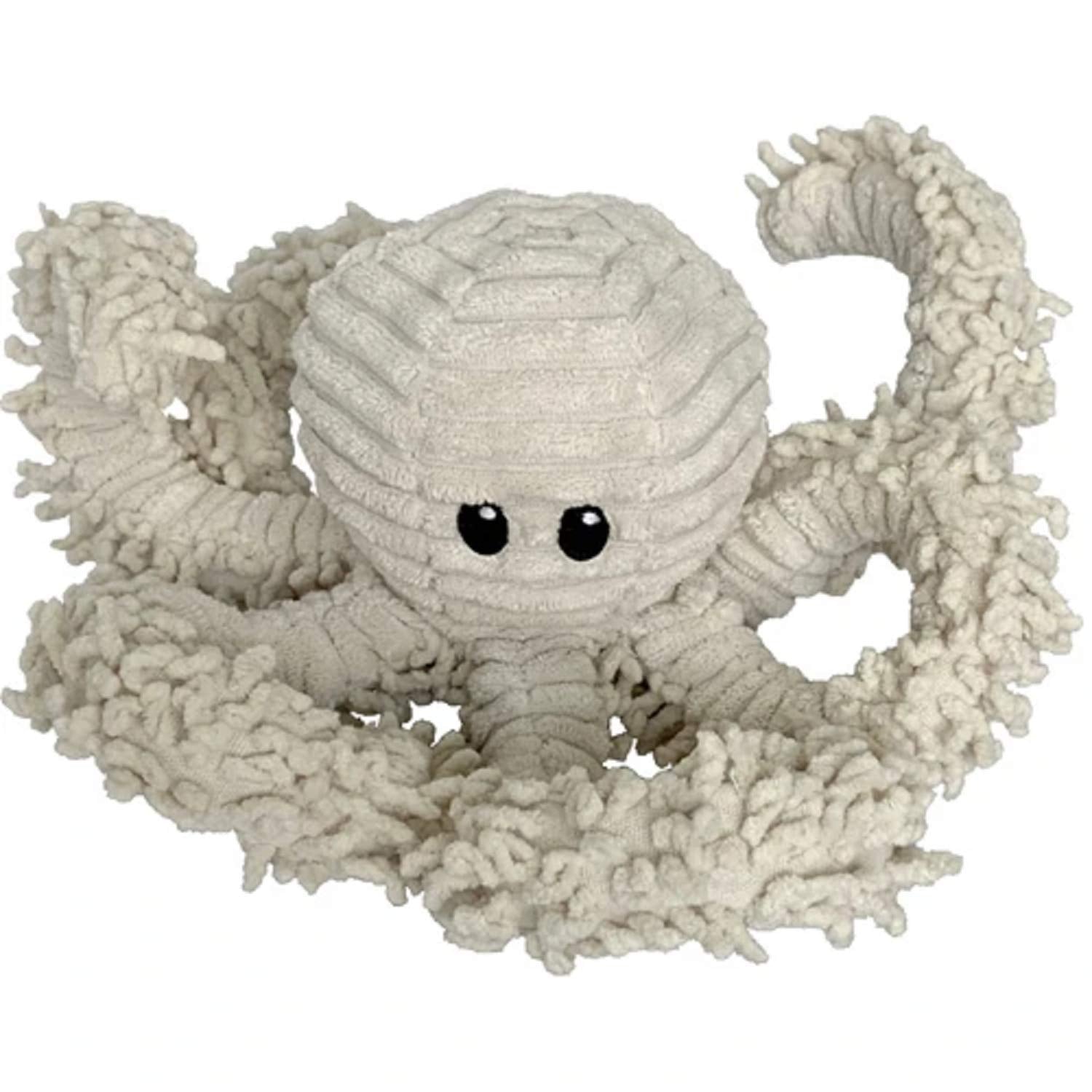 Pet Lou Durable Natural Nubby Plush Dog Toys With Squeaker And Crinkle Paper In Multi-Size (Natural Octopus -M,14 Inch)