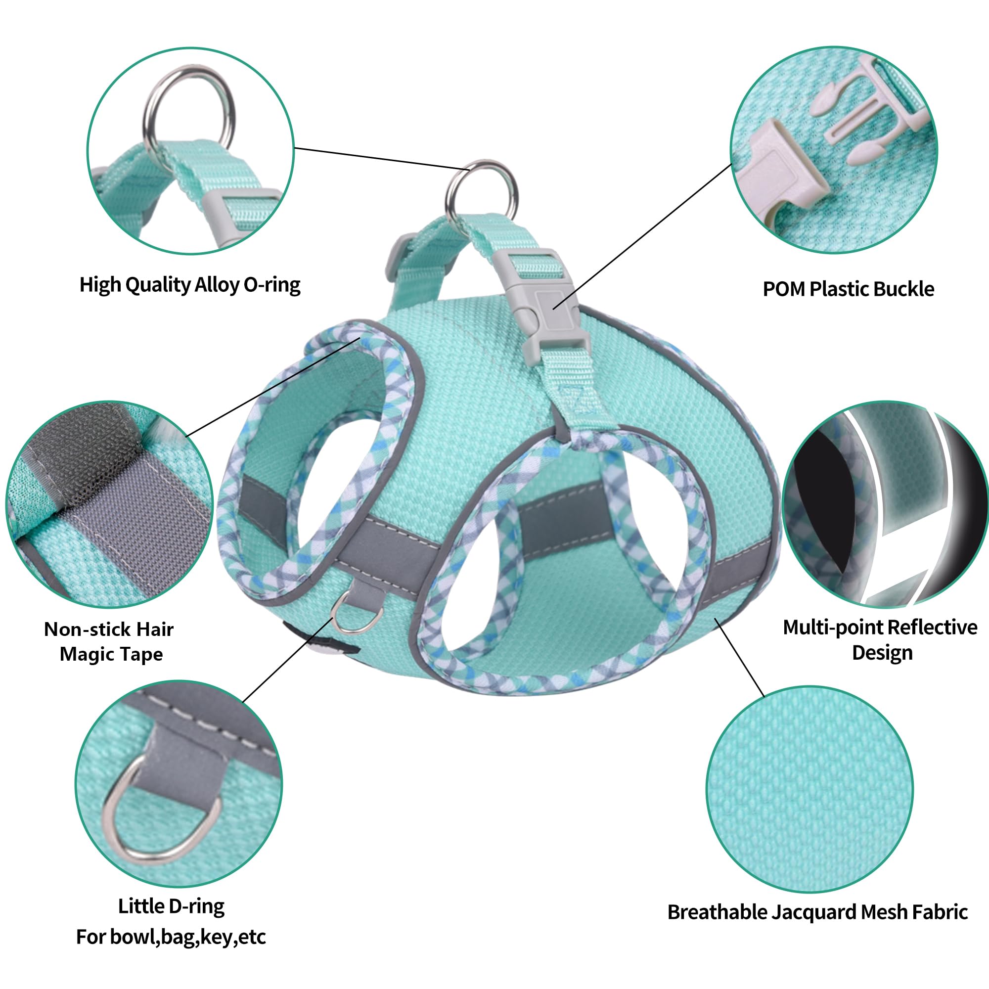 AIITLE Dog Harness and Leash Set - Ultra-Comfortable XXS-XL Vest with Strong hook and loop & Glow-in-Dark Reflective Strips, Cha