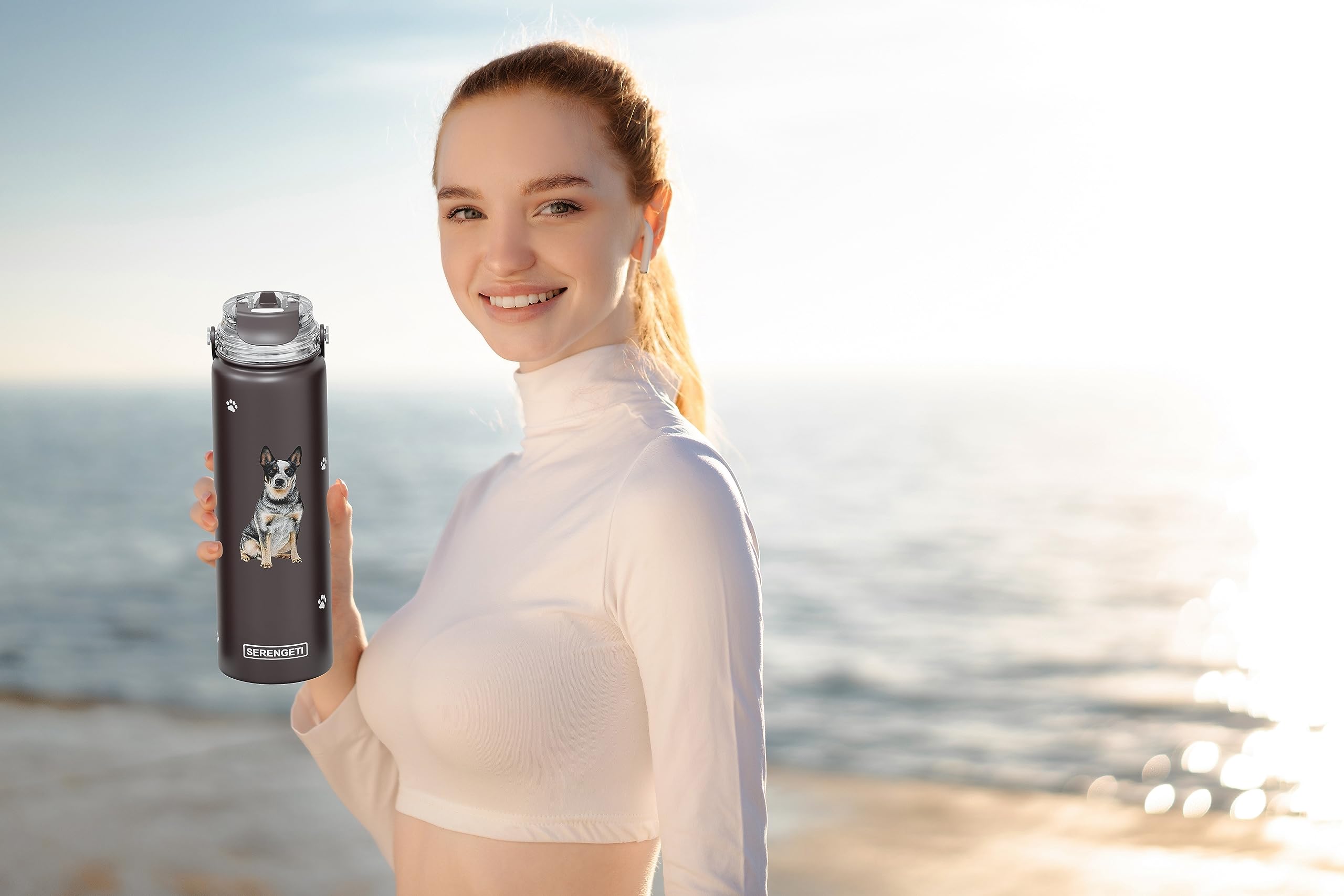 Serengeti 24 Oz Water Bottle Stainless Steel With Spill Proof Lid - Double Walled Vacuum Insulated Water Flask - Realistic 3D Pr