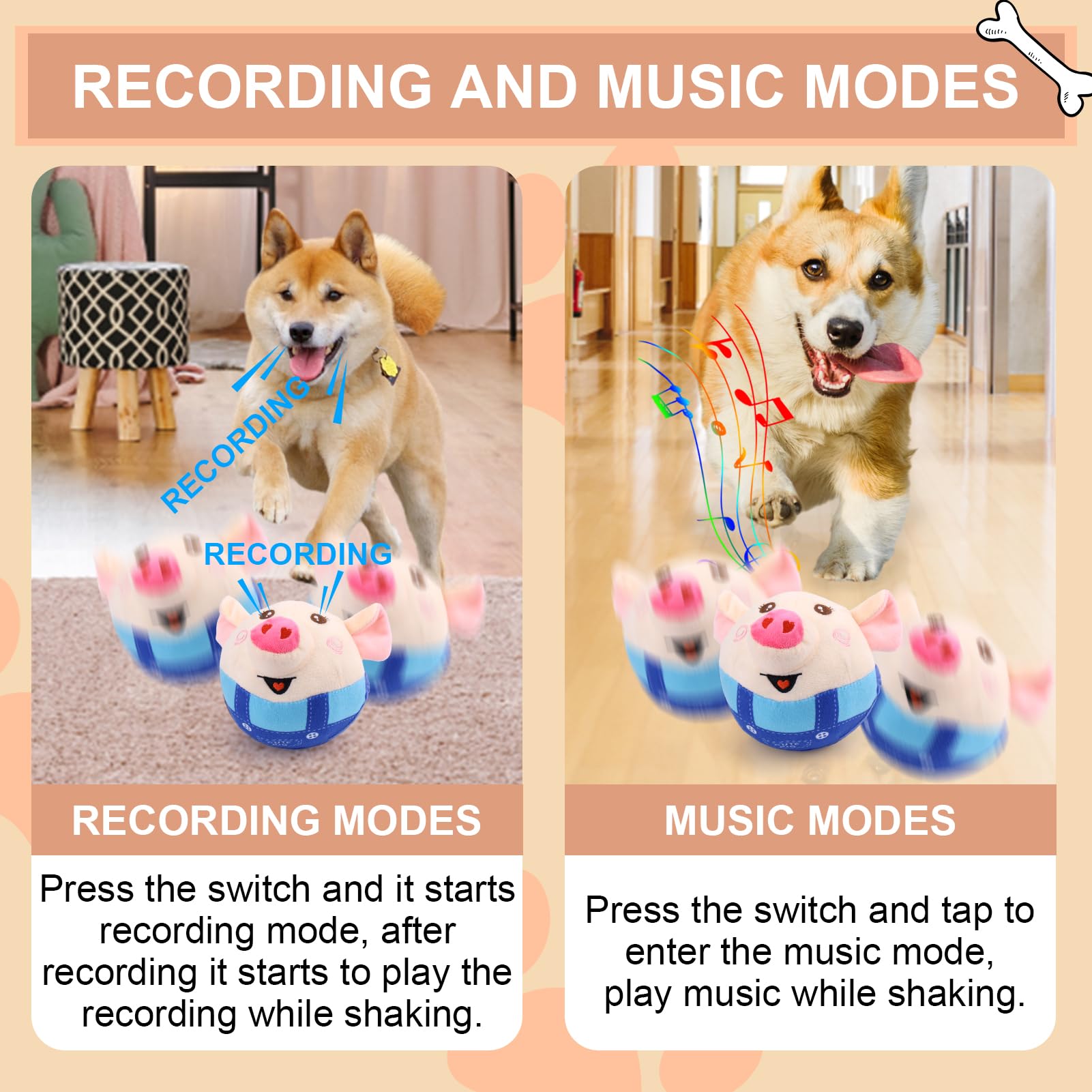 Baborui Interactive Dog Toys Pig, Jumping Squeaky Dog Toys With Recording And Music Modes, Rechargeable Moving Dog Chew Toys For