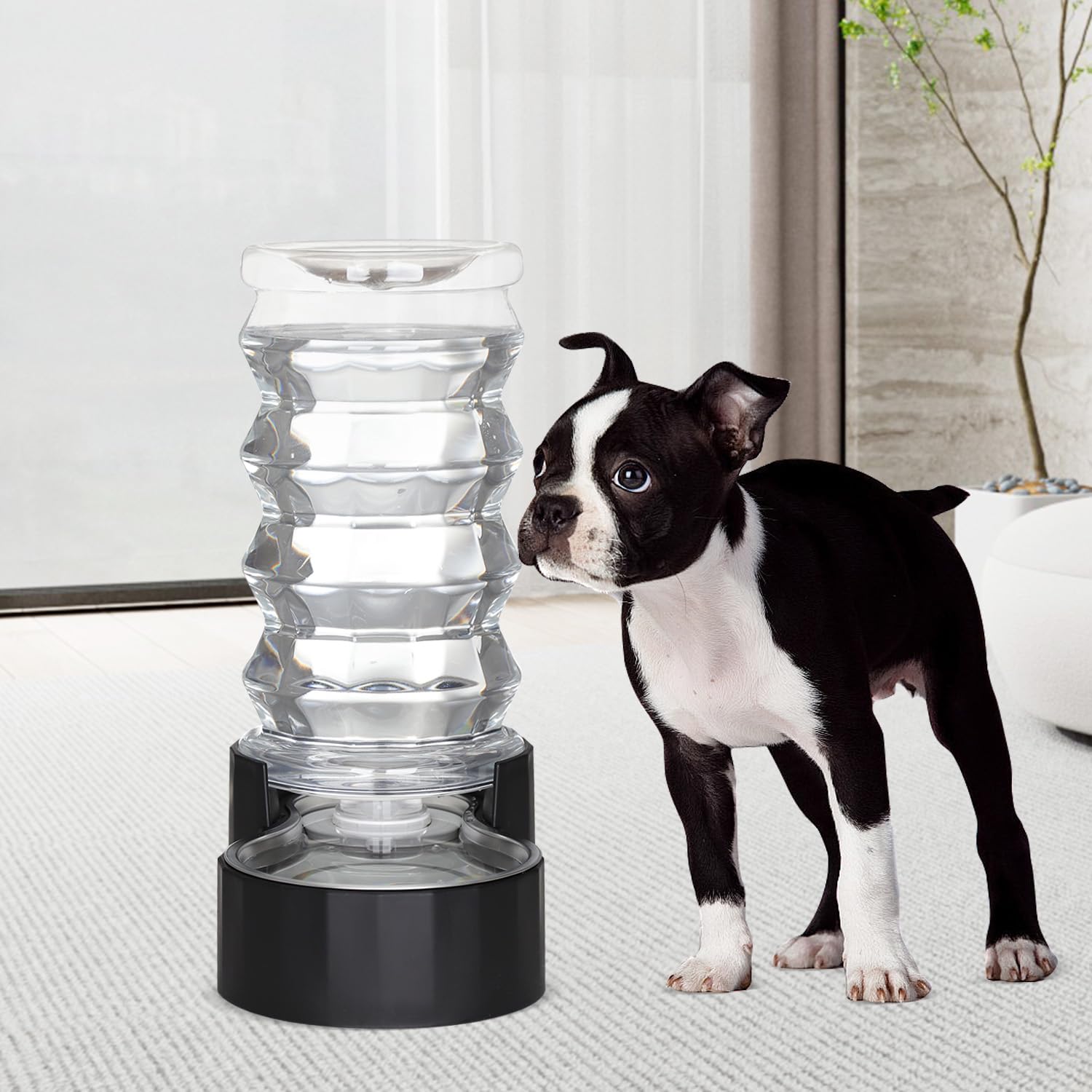 RIZZARI Dog Water Dispenser Bowl: 8L Large Black Stainless Steel Automatic Pet Dispenser with Triple Filter and Specialized Brus