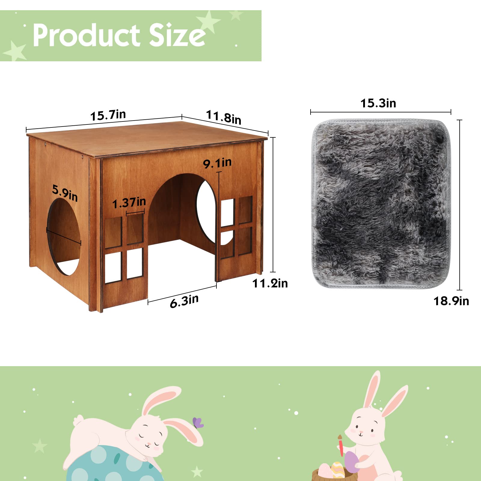 Rabbit House Wooden, Rabbit Houses And Hideouts Whearted, Large Rabbit Hideout Bunny House With Multiple Windows For Indoor Adult Bunnies Guinea Pigs Chinchilla Habitat - Brown