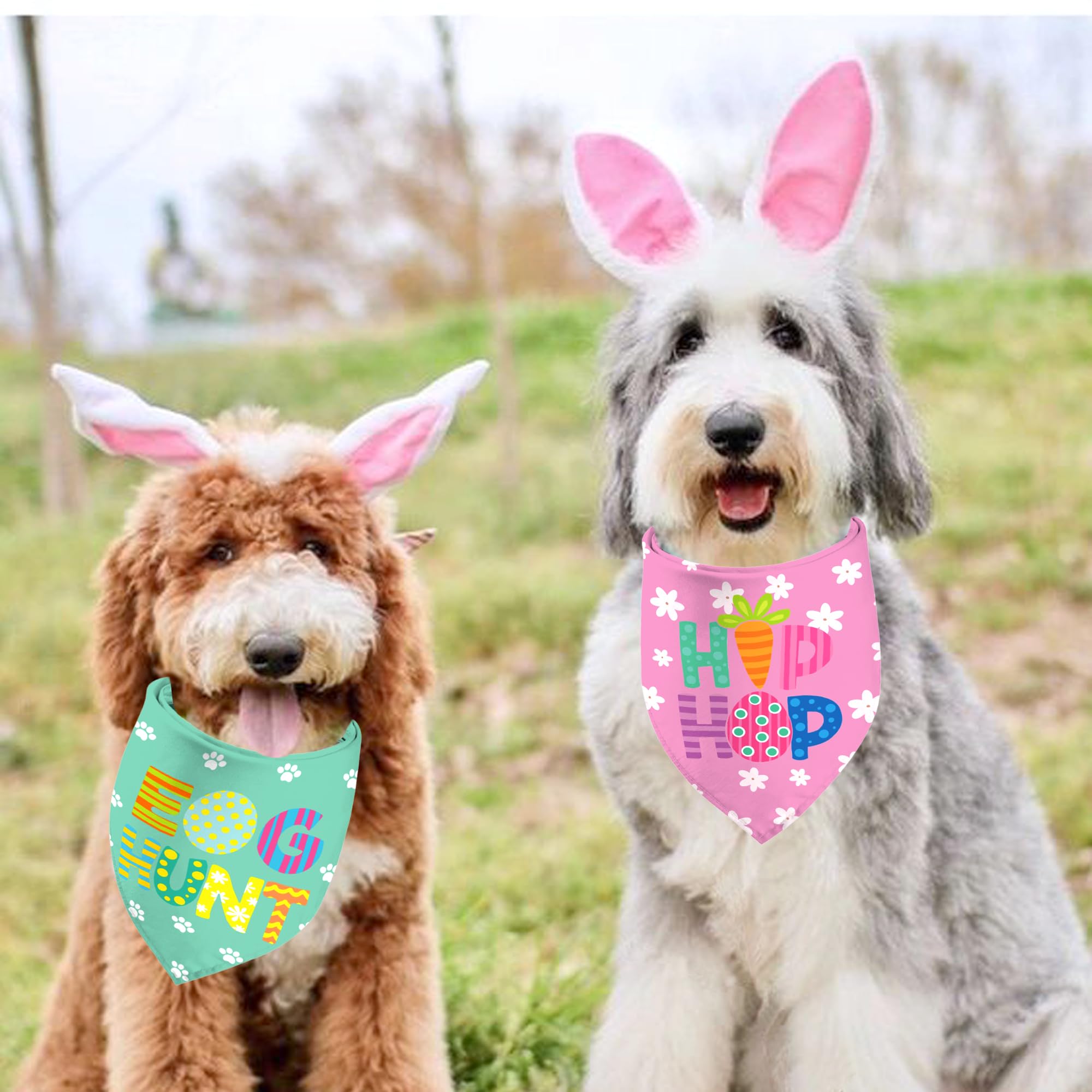 Easter Dog Bandanas 2 Pack, Hip Hop Egg Hunt Bunny Dog Scarfs For Boy And Girl, Pet Scarves For Easter Bandanas Bulk For Dogs La