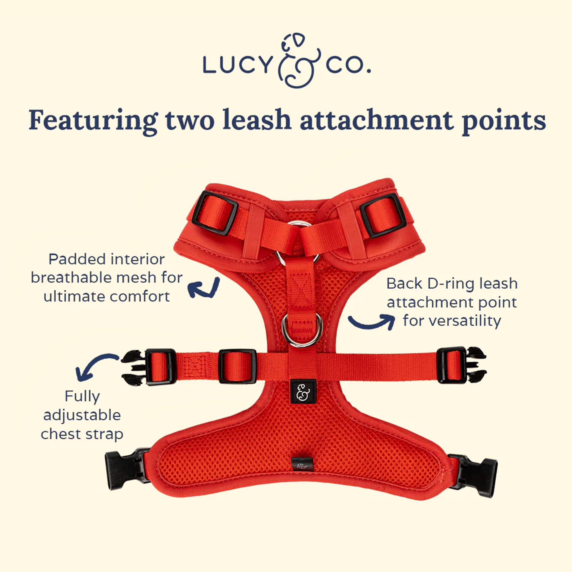 Lucy & Co. The Cherry Red No-Pull Dog Harness - Size Large - Vest to Stop Pulling & Walk Easy - Comfortable Leash Training Produ