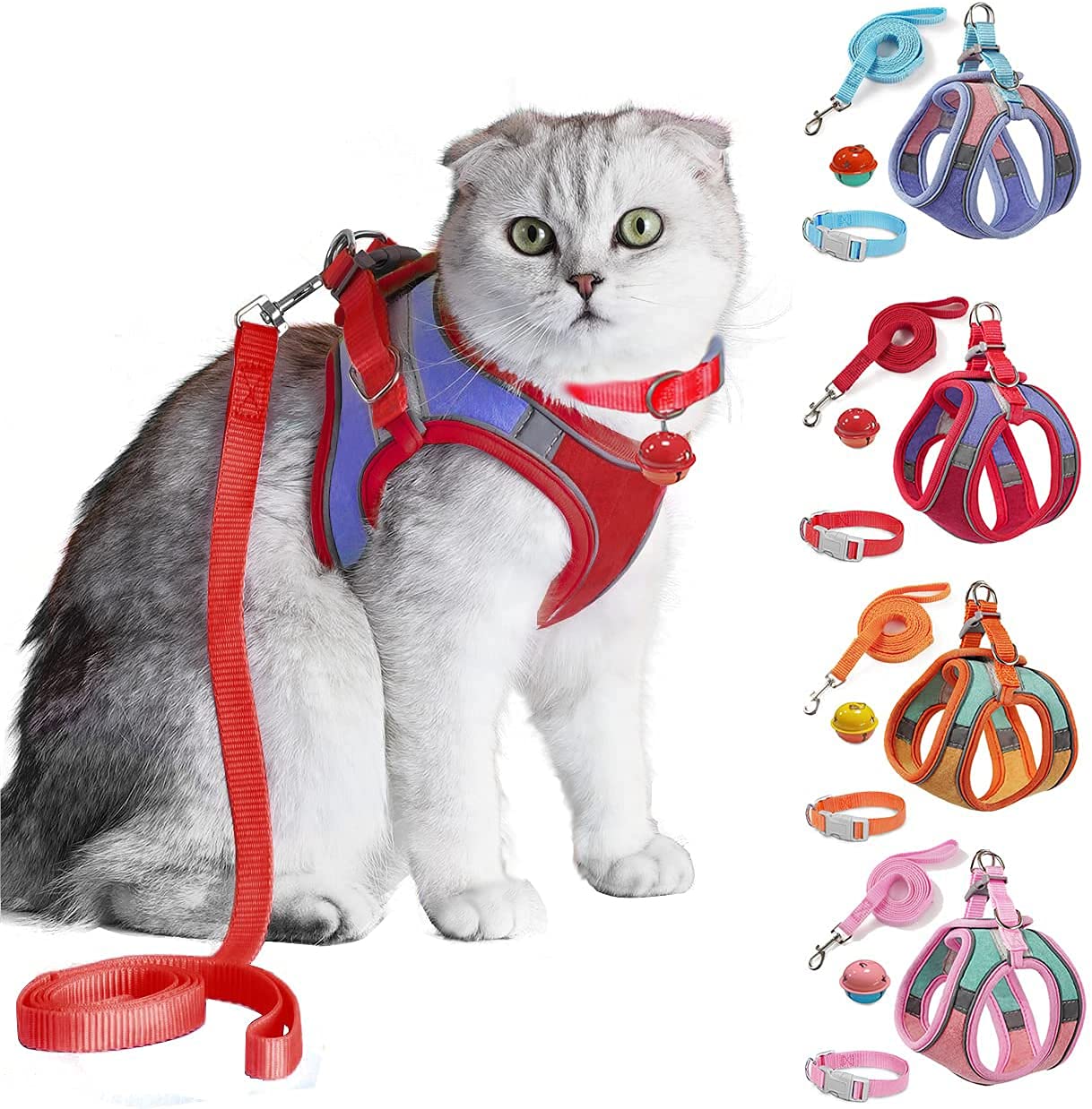 Jsxd Cat Harness,Leash And Collar Set,Escape Proof Kitten Vest Harness For Walking,Easy Control Night Safe Pet Harness With Reflective Strap And Bell For Small Large Kitten,Fit For Puppy,Rabbit