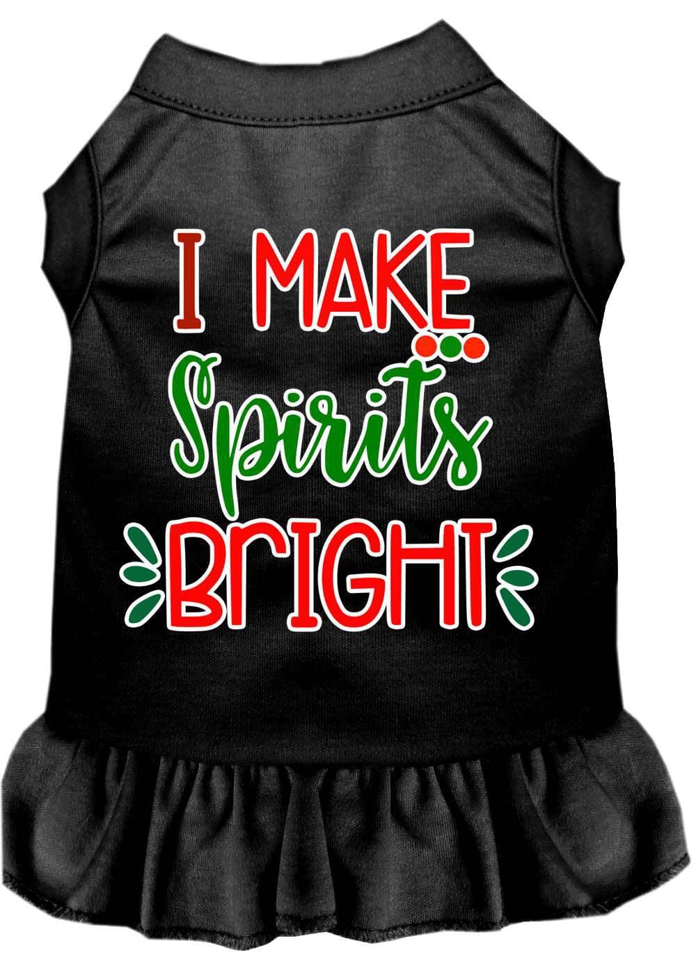 Christmas Pet Dog & Cat Dress Screen Printed, &quot;I Make Spirits Bright&quot; Black W/Bright Pink LG (10-14 lbs.)