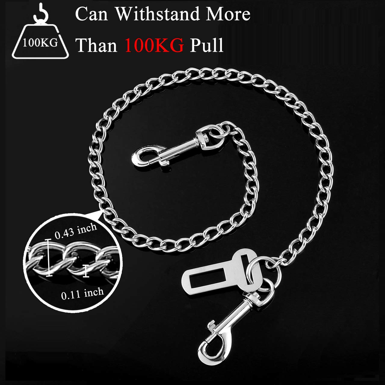 Mogoko Stainless Steel No Chew Dog Car Seat Belt, Pet Vehicle Safety Restraint Cable, Heavy Duty Big Canine Dog Car Leash Strap With Double Clip And Latch Attachment-33 Inch