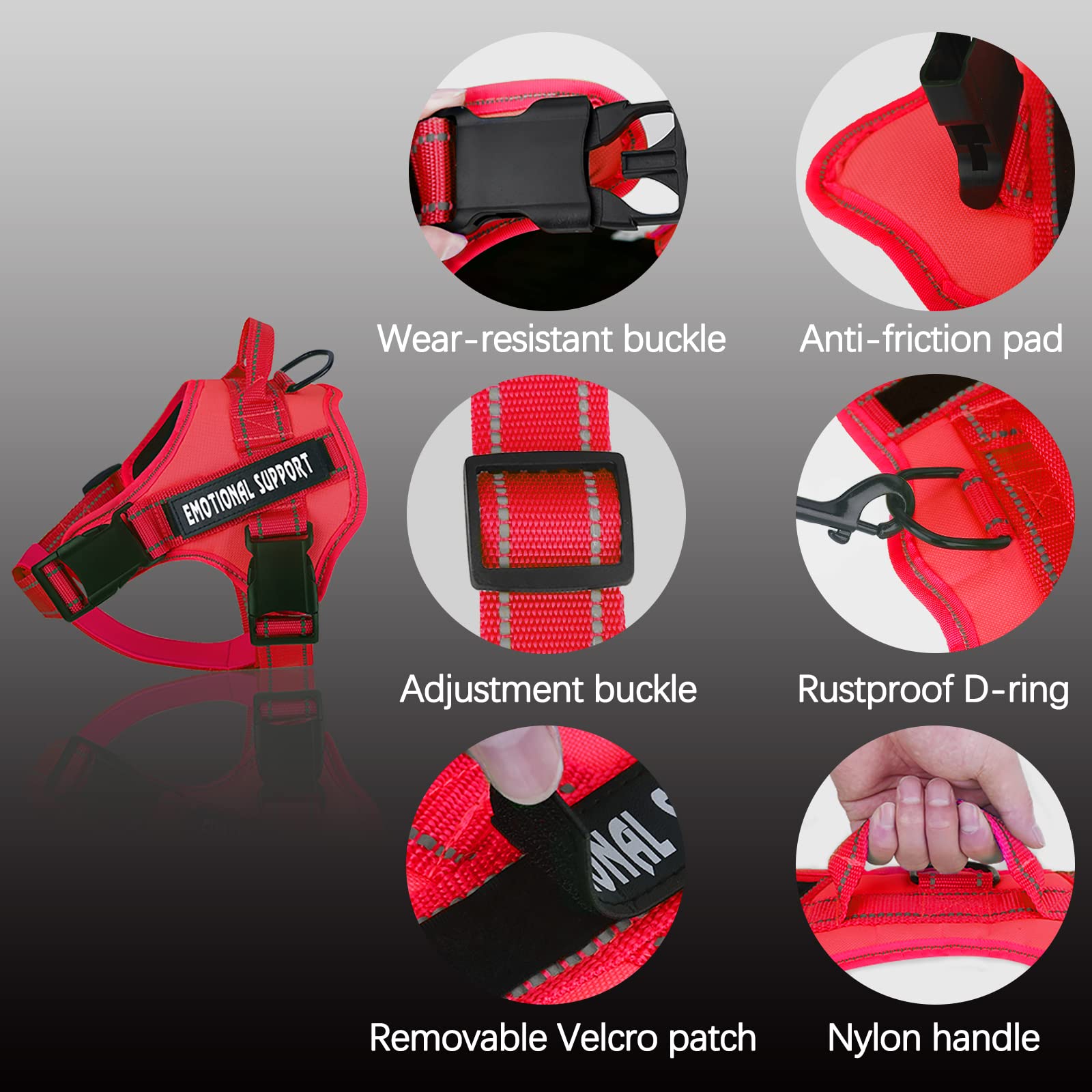 Voopet Service Dog Harness, Emotional Support Pet Vest Harness, Reflective Breathable & Adjustable No Pull For Small Medium Large Dogs (With 4 Pcs Removeable Tags),X Large (Pack Of 1)