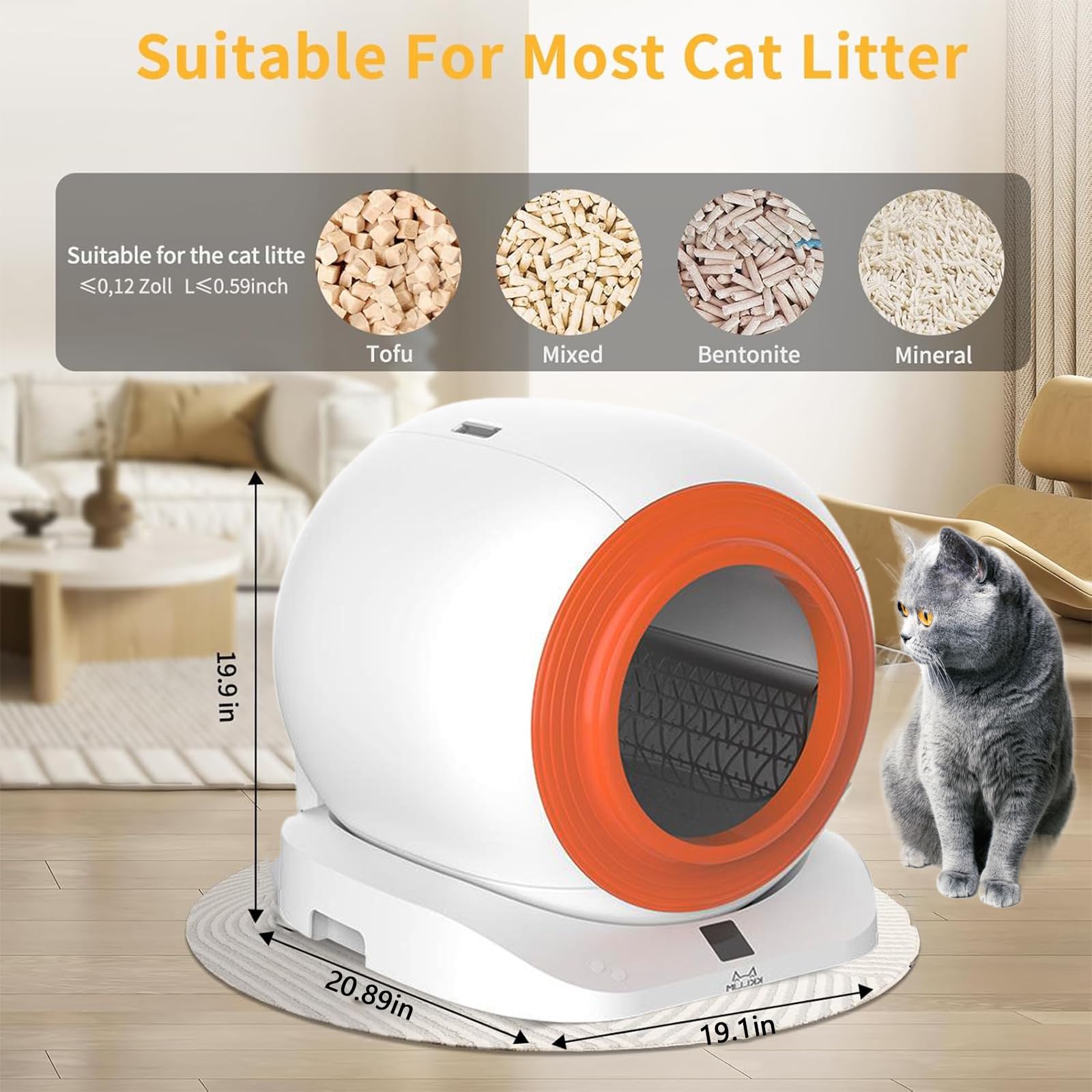 Self-Cleaning Cat Litter Box, New Model Anti-Pinch Automatic Box for Multiple Cats, Safety Large Cat Litter Box, WiFi-2.4G/APP C