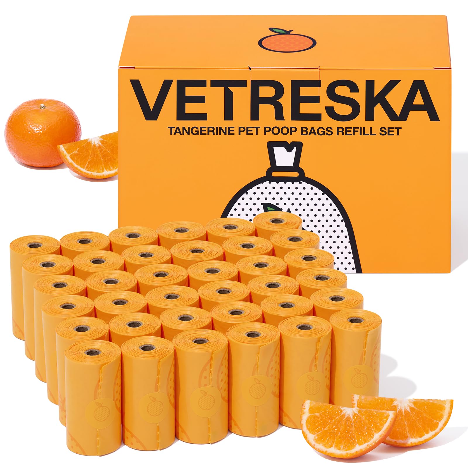 Vetreska Citrus Scented Dog Poop Bags, Leak Proof, Extra Thick And Large Pet Waste Bags For Dogs Walking, Cat Litter And Babies'