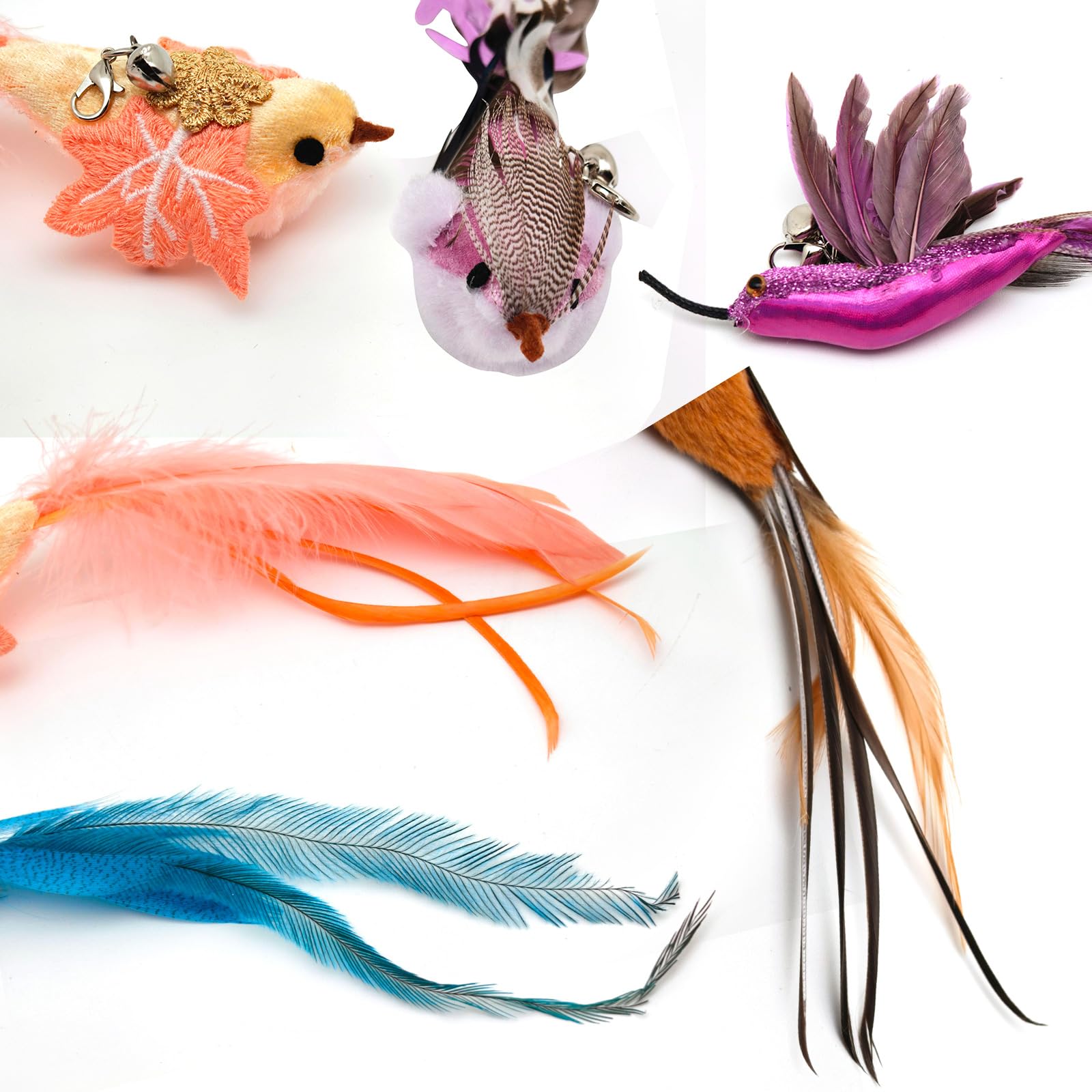 Miwoowim Interactive Cat Toys For Indoor Cats - 35'' Steel Wire And 6Pcs Feather Bird Refills,Teaser Toy,Cat Wand Toy,Feathers &