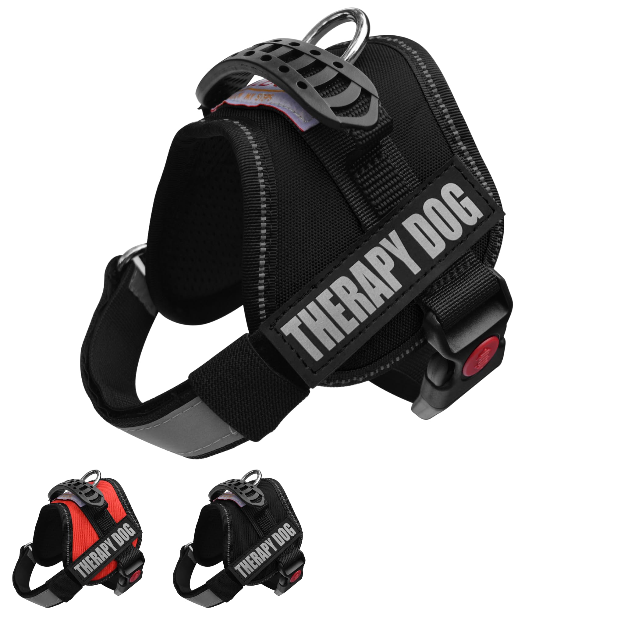 Albcorp Reflective Therapy Dog Vest Harness, Woven Nylon, Adjustable Service Animal Jacket, With 2 Hook And Loop Therapy Dog Removable Patches. Black, Extra Small