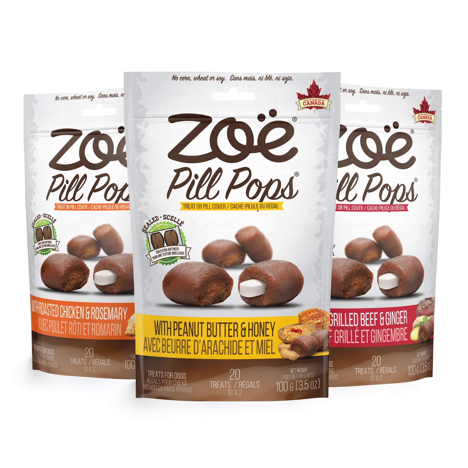 Zoe Zo Pill Pops for Dogs, Healthy Dog Treats, All Natural Dog Treats to Hide Medication, Peanut Butter with Honey Recipe, 3.5 o